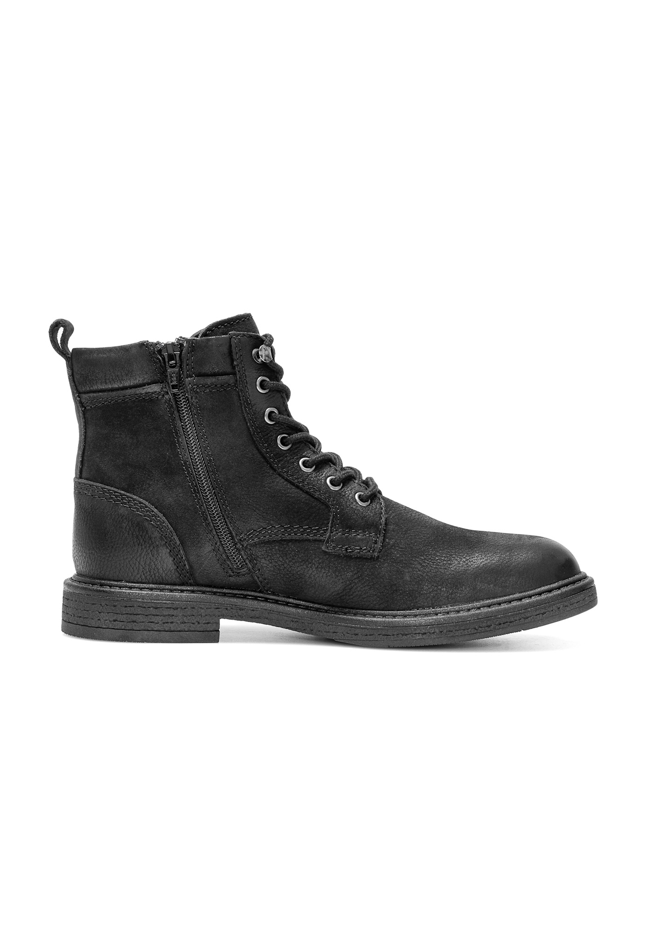 Black suede men's ankle boots BUTYM-0516-98(Z25) side product view on white background.