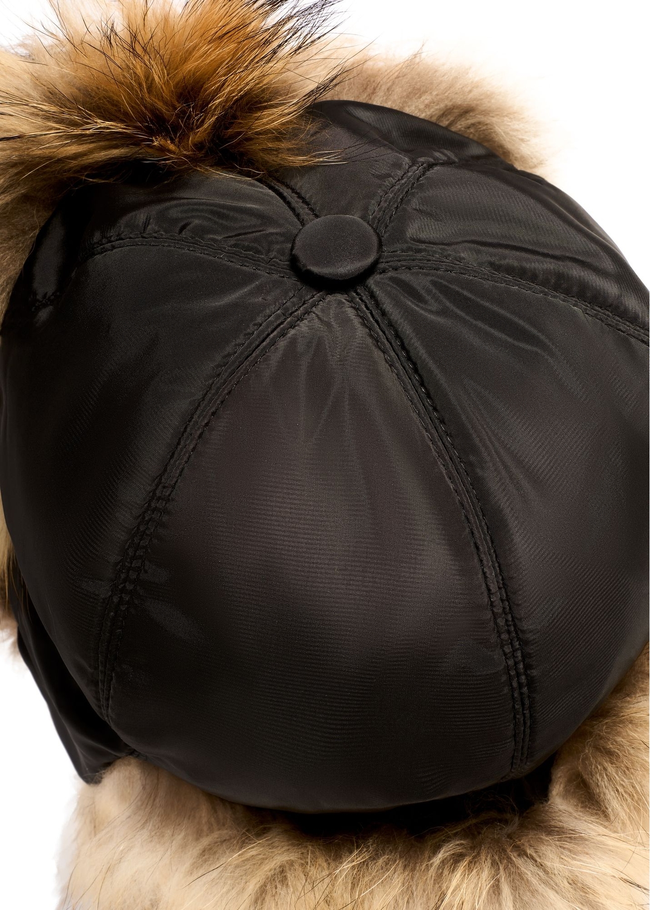 Women's hat with natural raccoon fur CZADF-0048-9J(Z26), close-up of the product detail, view on a white background.