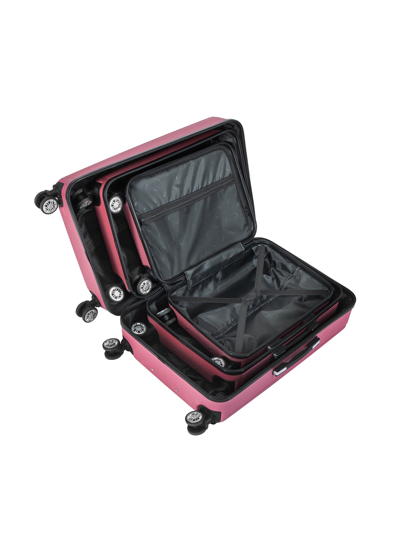 Set of hard suitcases on wheels 19"/24"/29" WALAB-0053-5C(W26), view of products inside on white background.