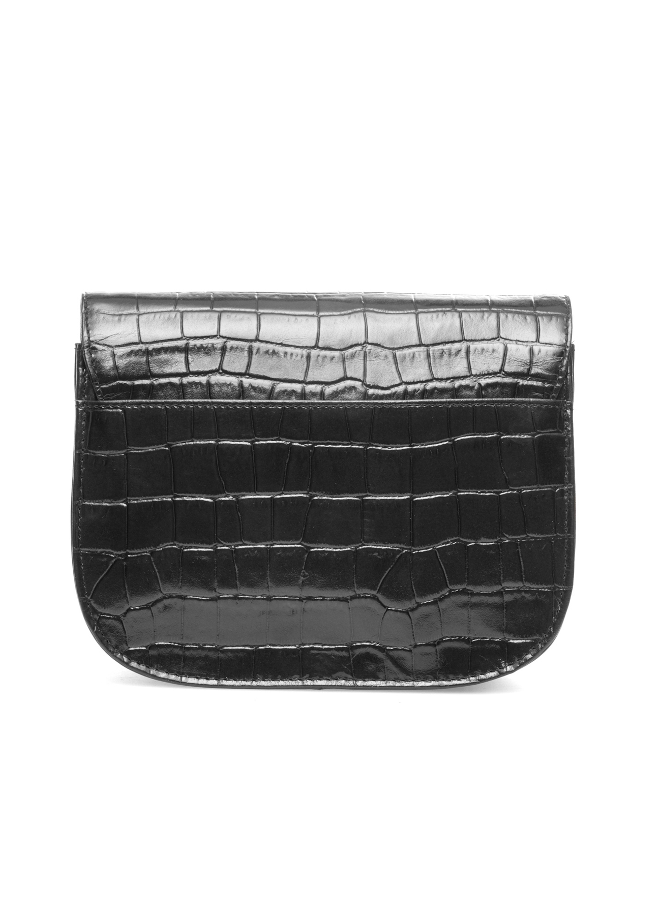 Leather black women's croco handbag TORES-1129E-99(Z25), product view from the back on a white background.
