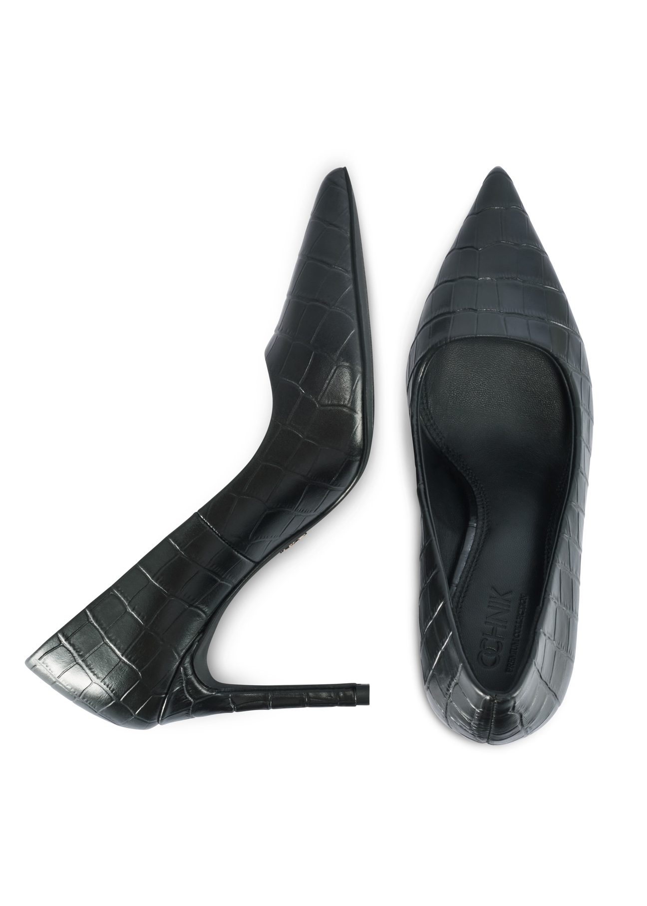 Women's leather croco high heels BUTYD-1211-99(Z25), product view from the top and side on a white background.
