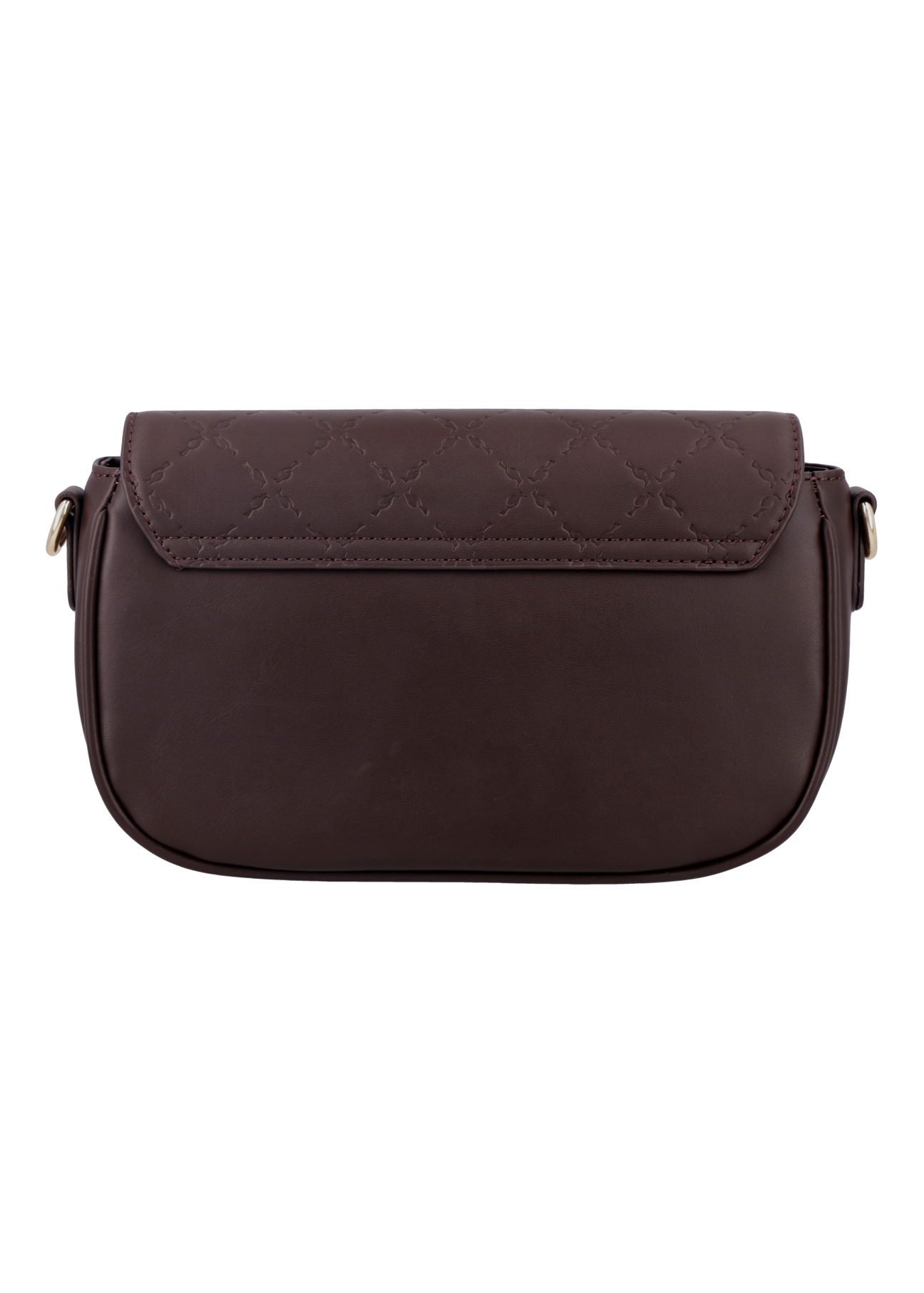 Small brown women's messenger bag TOREC-1289-1I(Z26), back view on a white background.