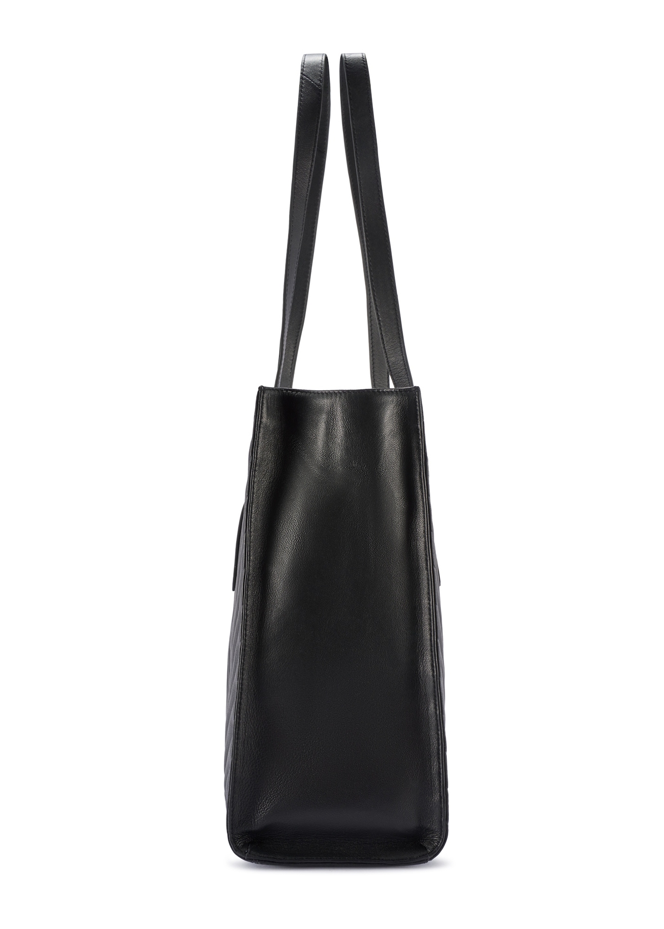 Large black leather women's handbag TORES-1287-99(W26), side product view on white background.