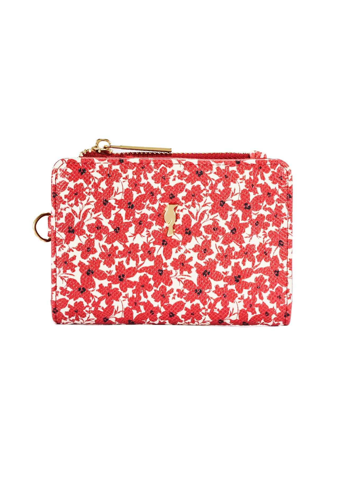Red floral women's wallet POREC-0402-42(W25), front product view on white background.