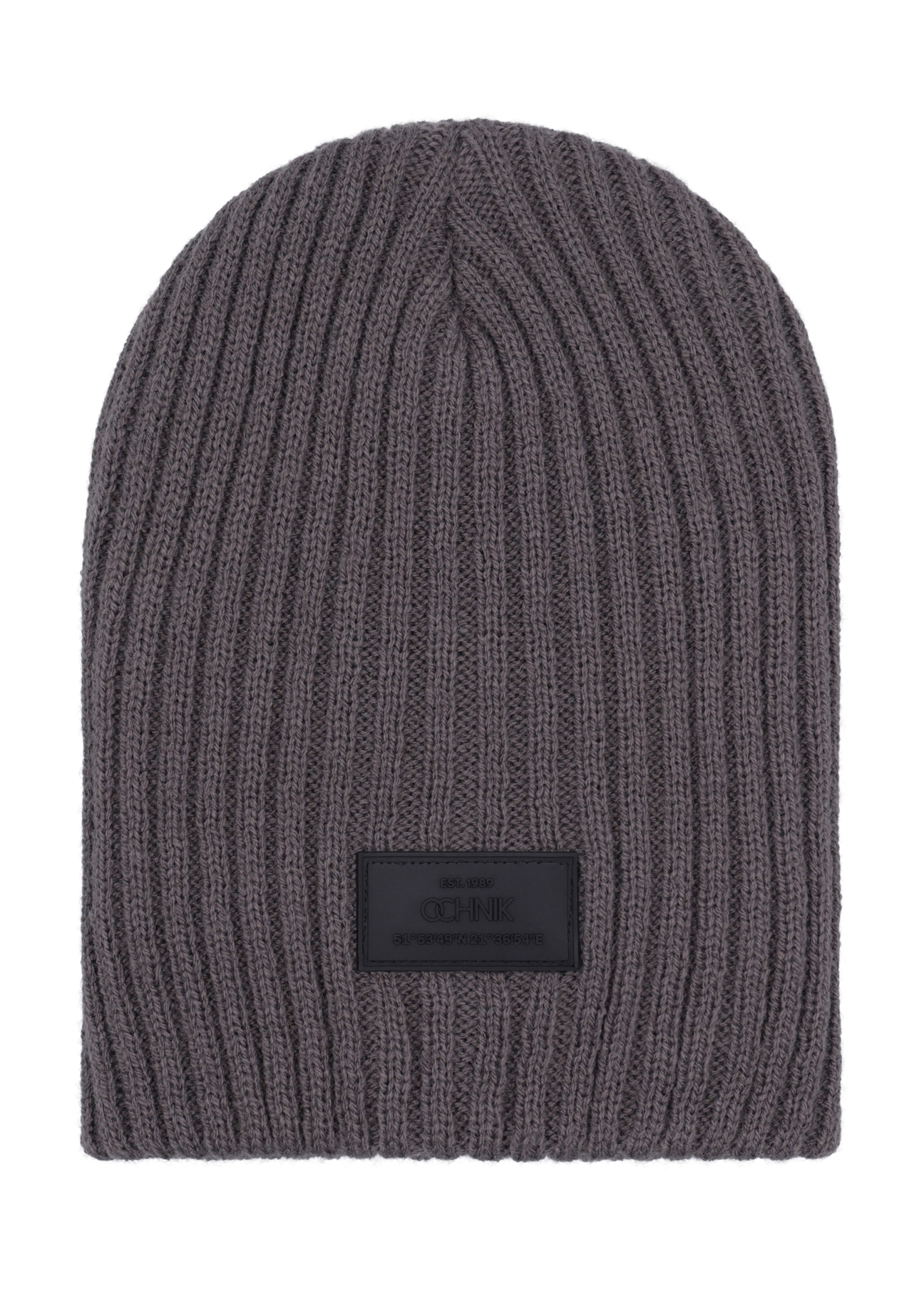 Men's gray winter hat CZAMT-0011-9B(Z26) - front product view, on a white background.