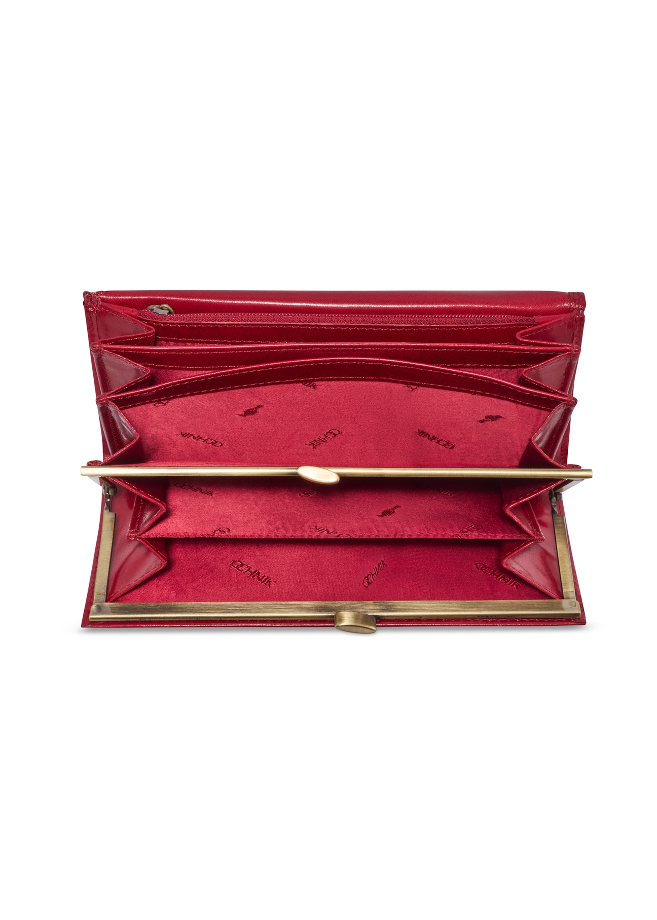 Large red women's wallet PL-187-4B(KS), product view inside on white background.