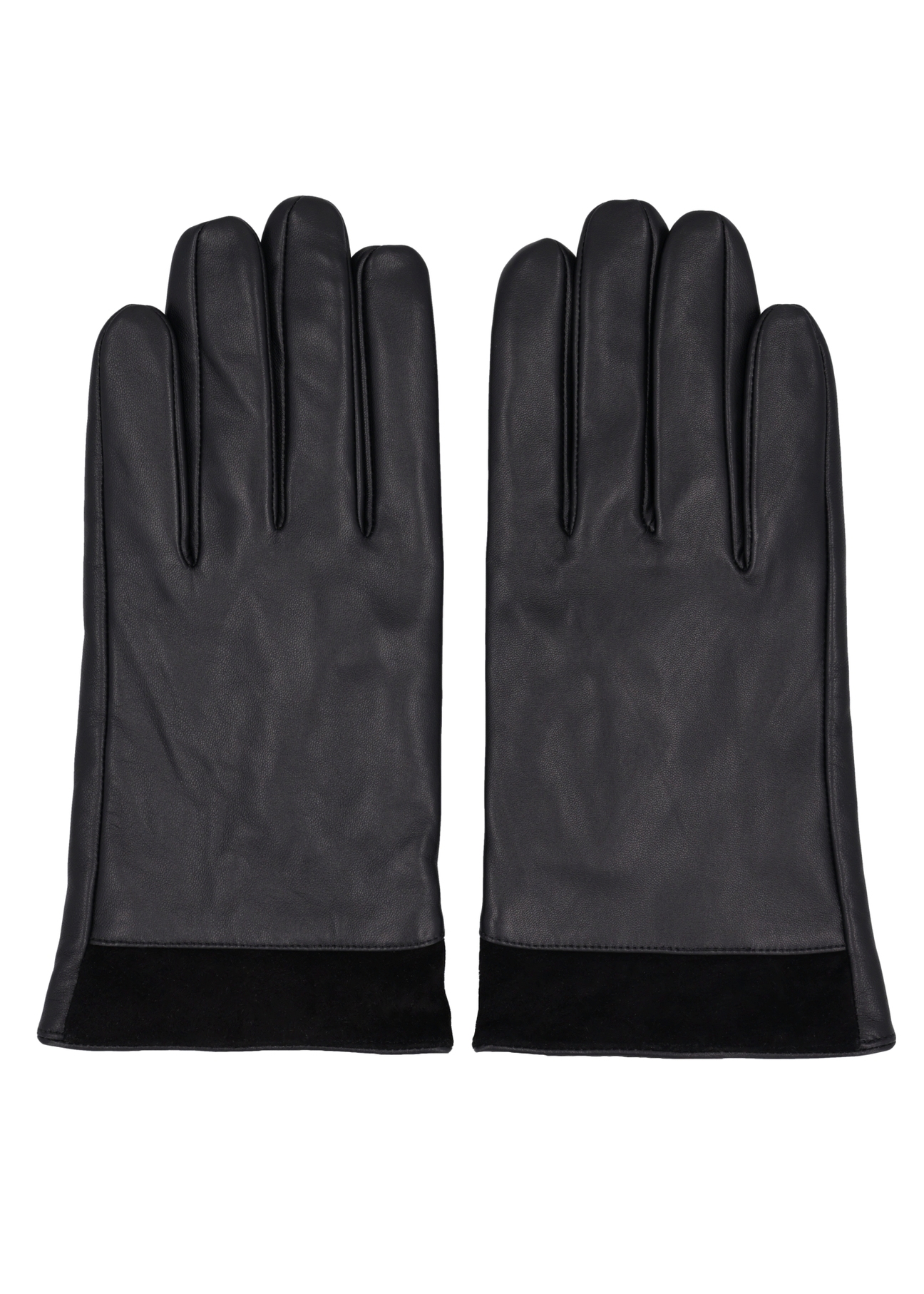 Men's black leather gloves REKMS-0090-99(Z26), product view from above, on white background.