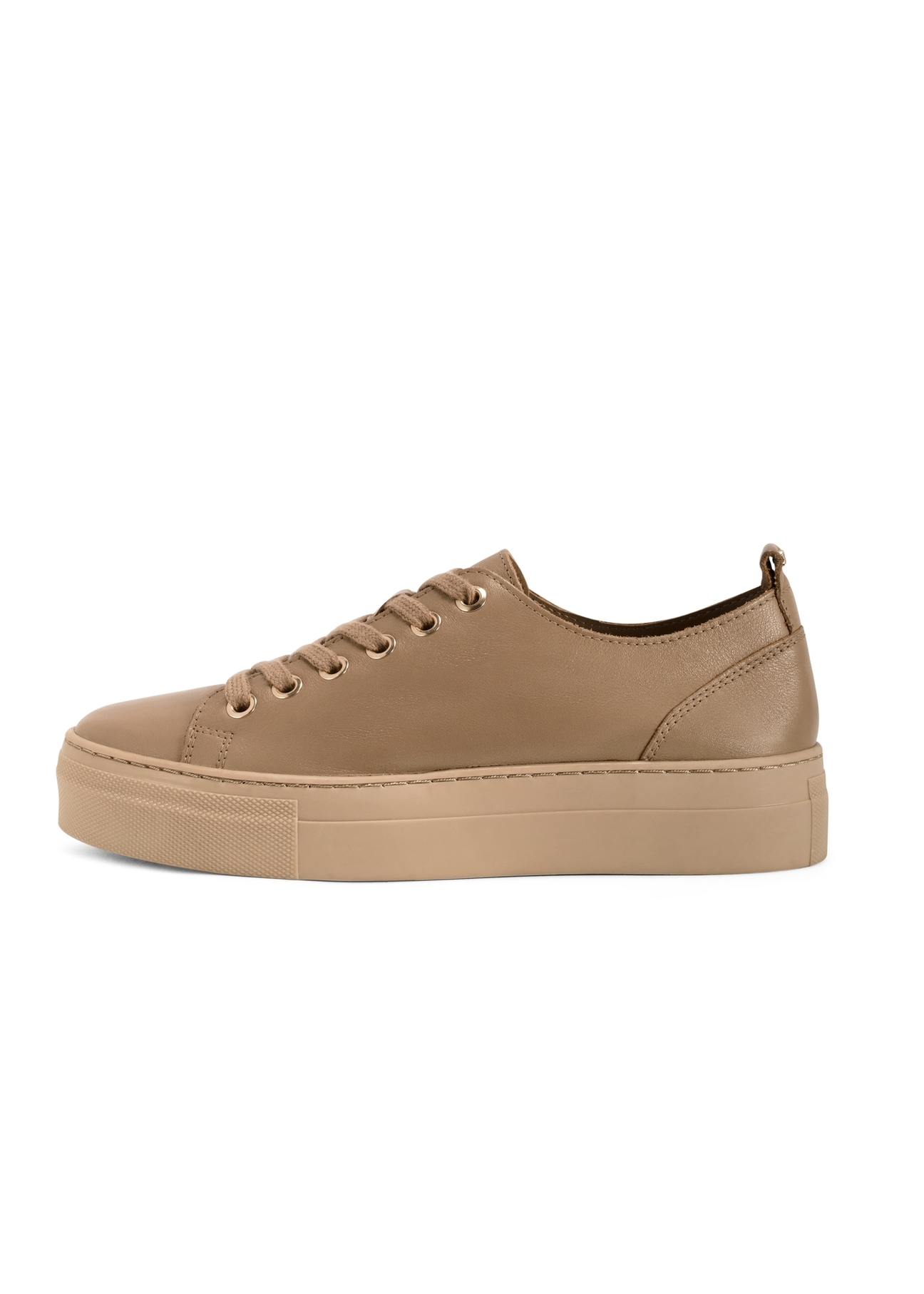 Beige women's leather sneakers BUTYD-1062-1B(W26) - side view of the product, on a white background.