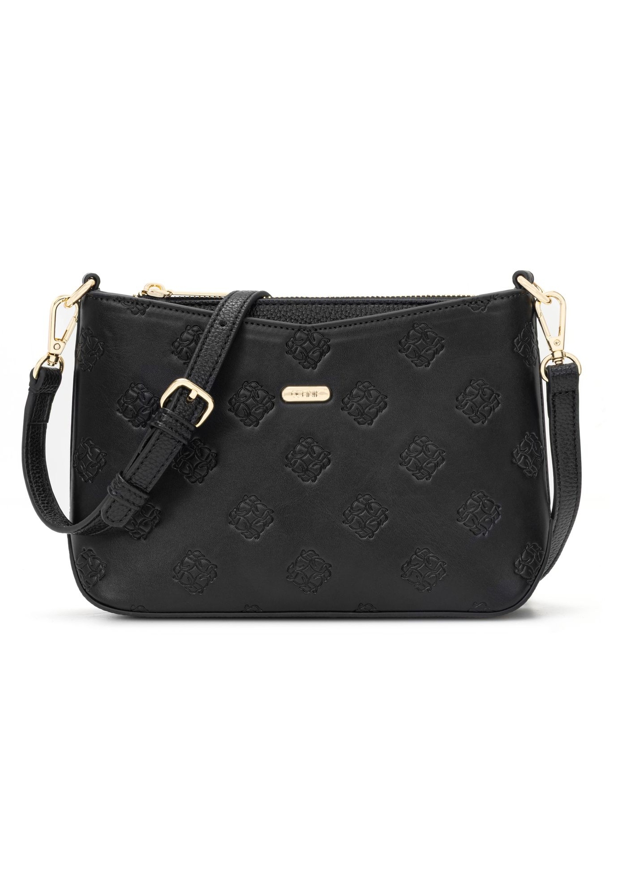 Black women's handbag with monogram TOREC-1159-9P(W26) - front product view on white background.