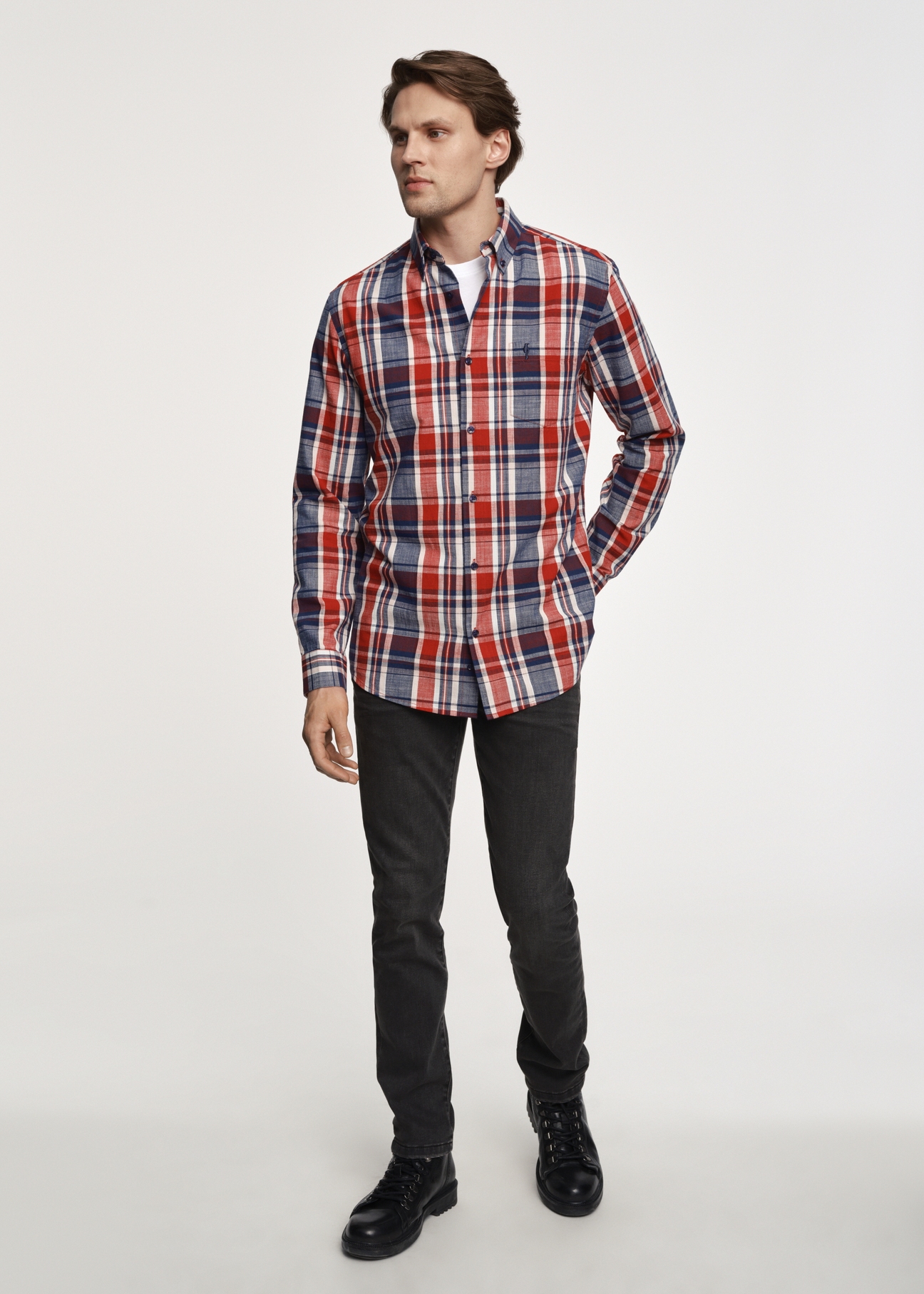 Men's red plaid shirt KOSMT-0312-15(Z23)-02