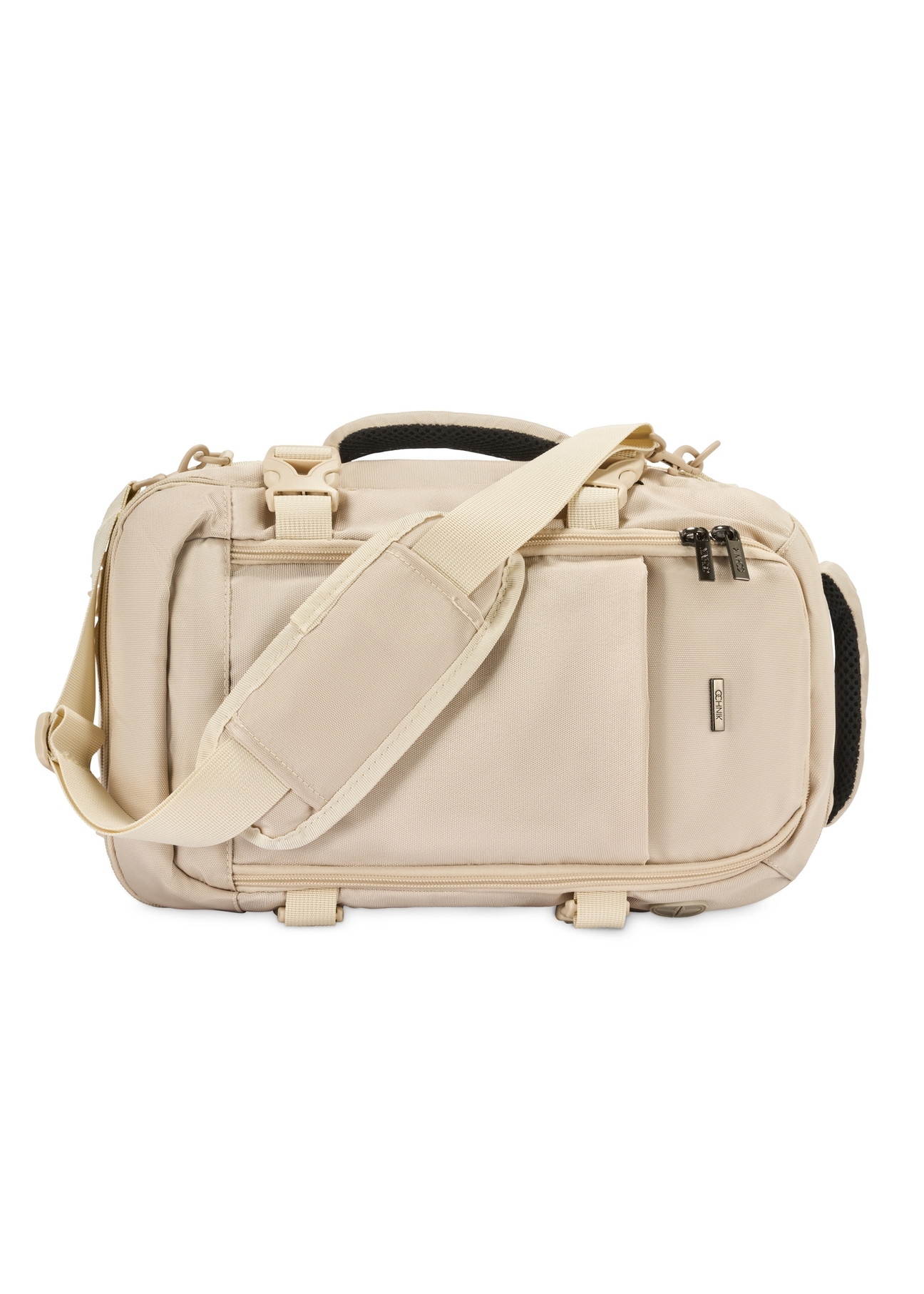 Beige airplane backpack PLCMN-0017-16(Z25), side view of the product on a white background.