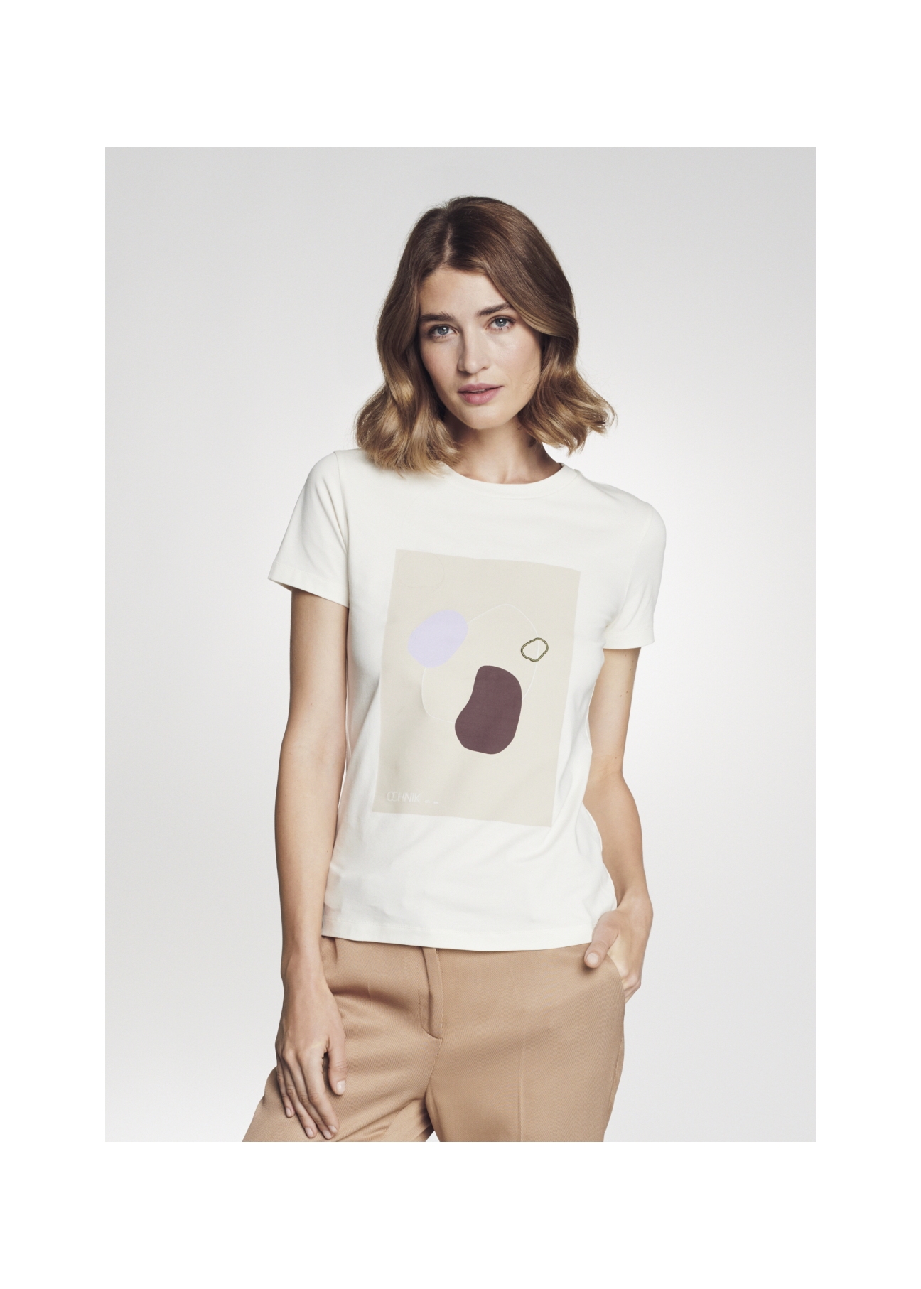 Women's cream cotton T-shirt TSHDT-0079-11(Z21)-01