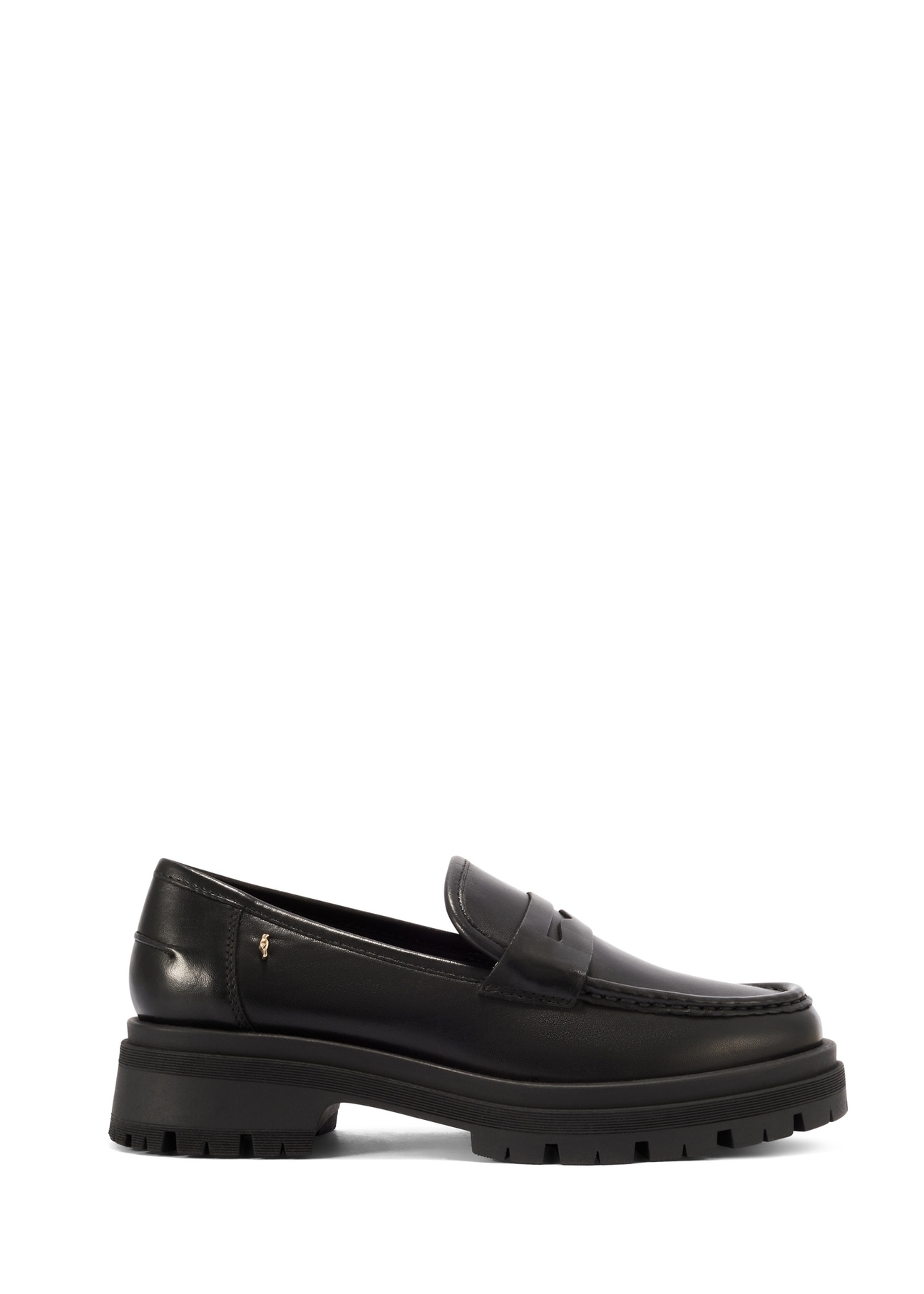 Women's black leather loafers BUTYD-1069-99(W26) - side product view, on a white background.