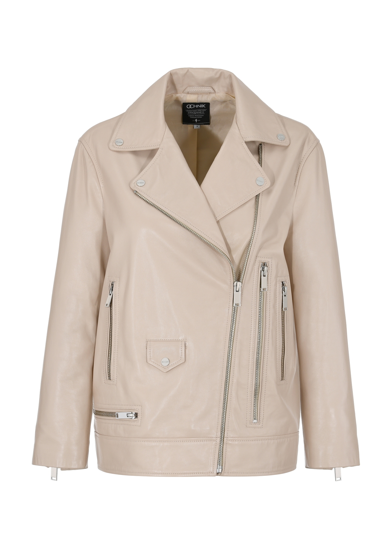 Beige leather oversize ramoneski KURDS-0459-0943(W24)-06