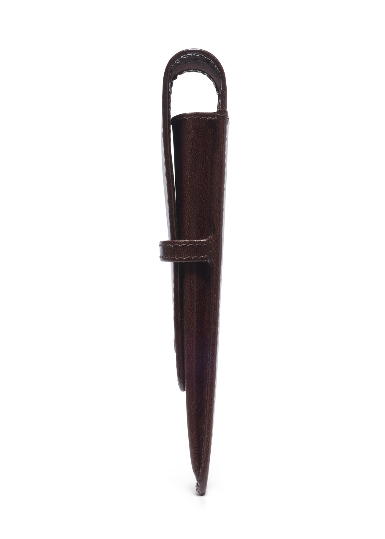 Burgundy leather pen case PL-178-4D(KS), side product view on white background.