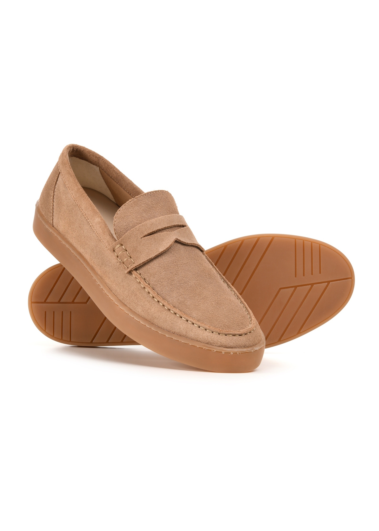 Men's beige leather moccasins BUTYM-0498-1B(W26), diagonal product view on a white background.