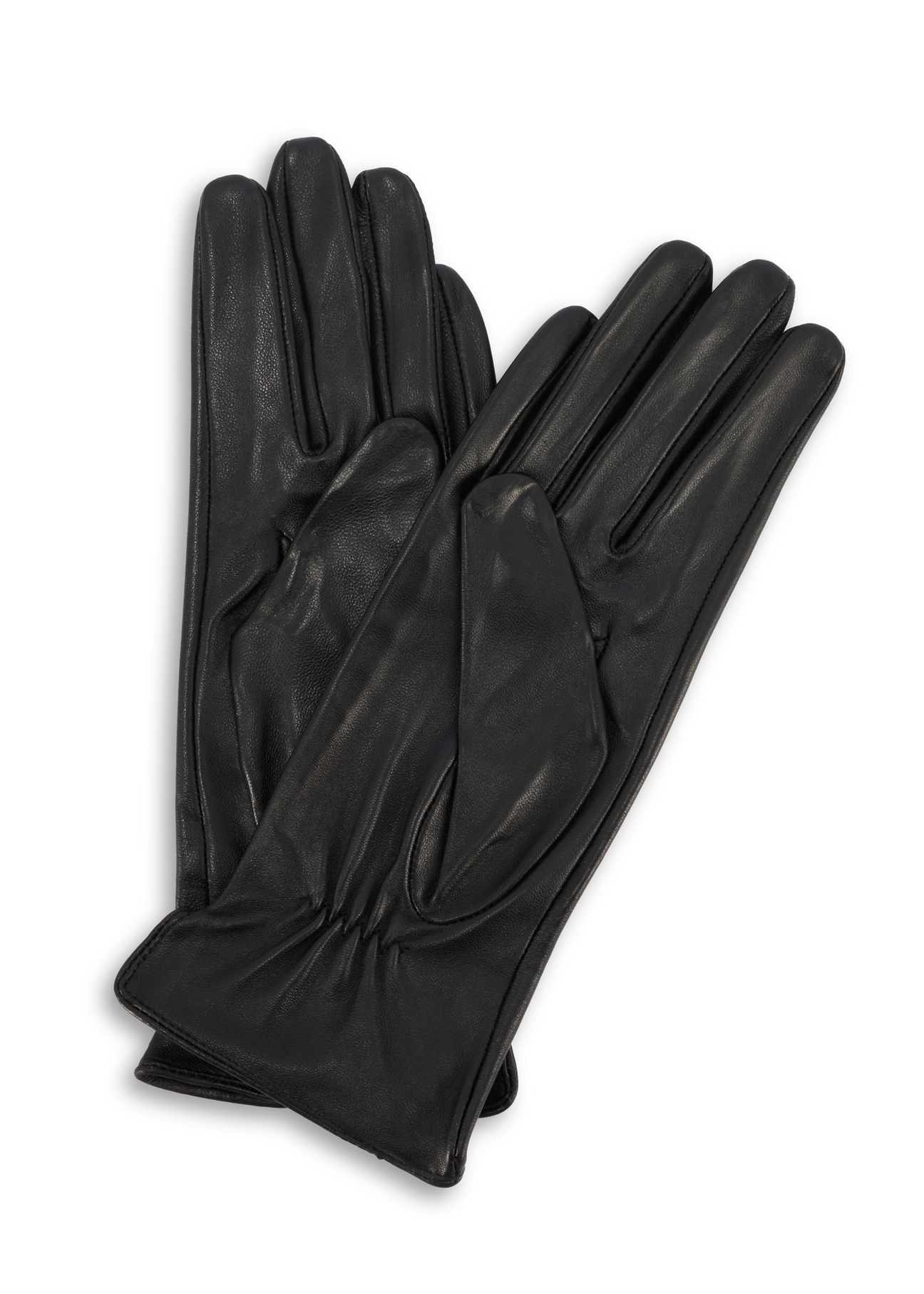 Black women's leather gloves REKDS-0100-99(Z25), product view from the front on a white background.
