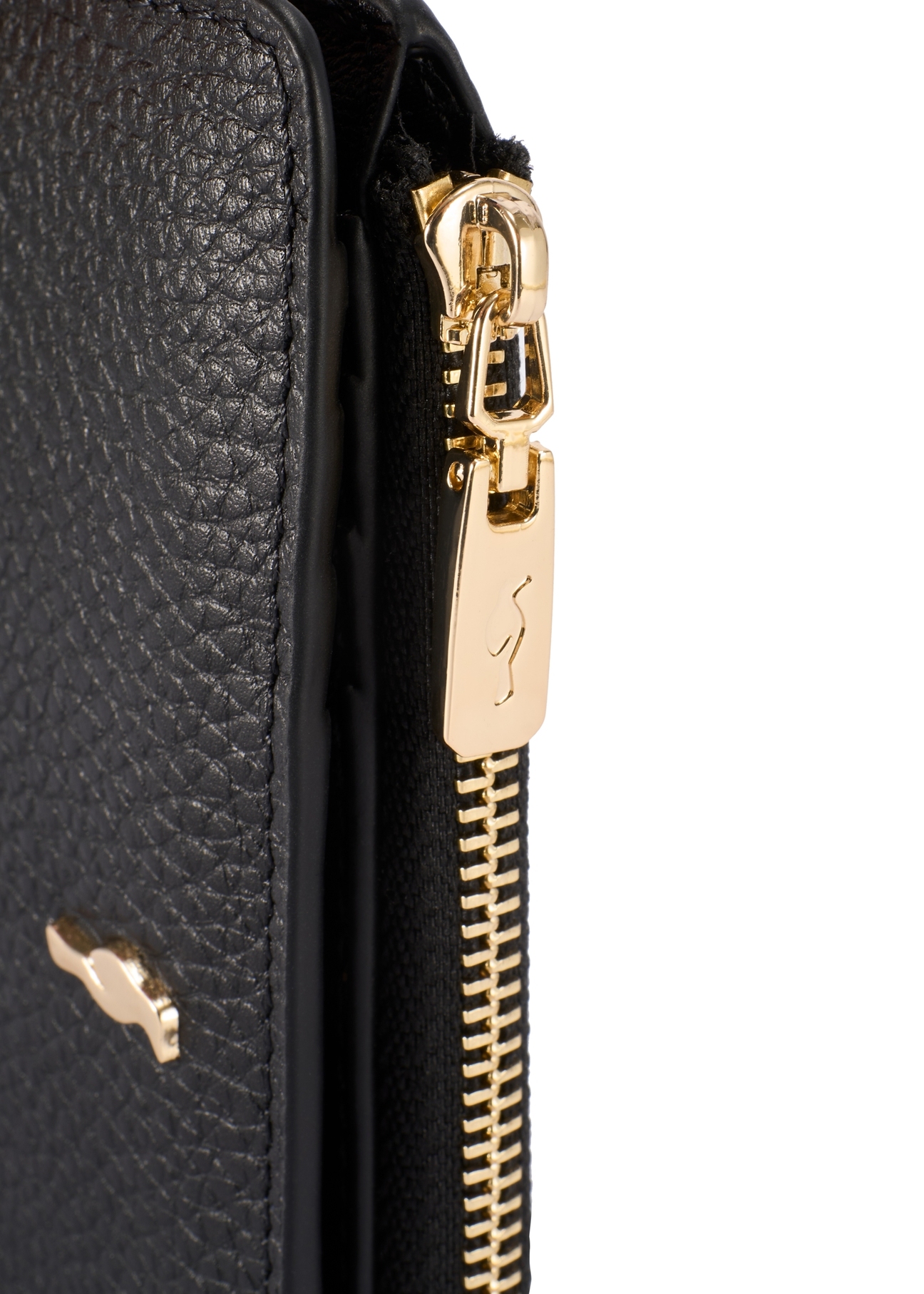 Women's leather wallet in black color PORES-0977R-9I(W26), close-up of the product detail on a white background.