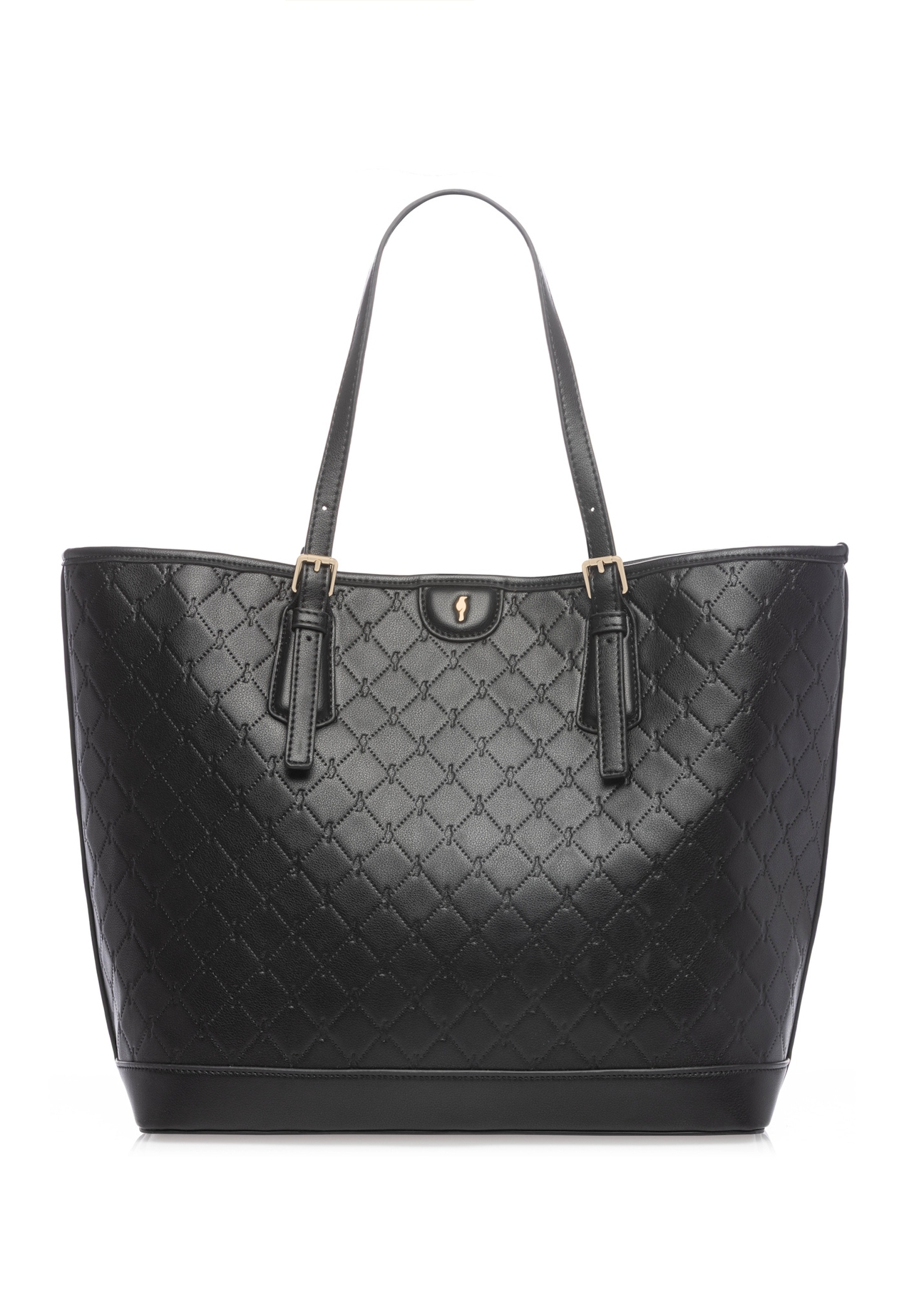 Black shopper bag with monogram TOREC-1181-9P(W26), front product view on white background.