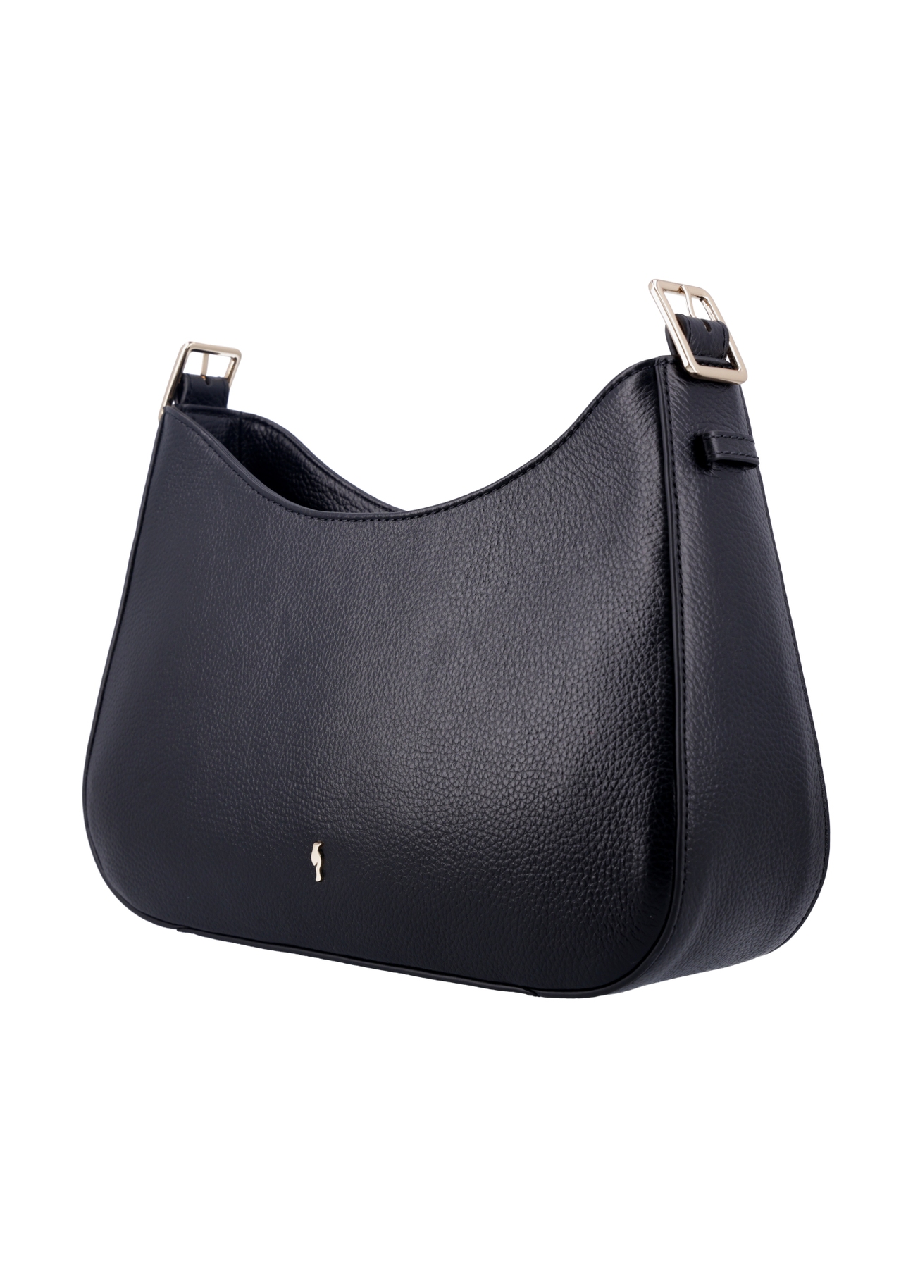 Black leather women's shoulder bag TORES-1348-9I(Z26), diagonal product view on white background.