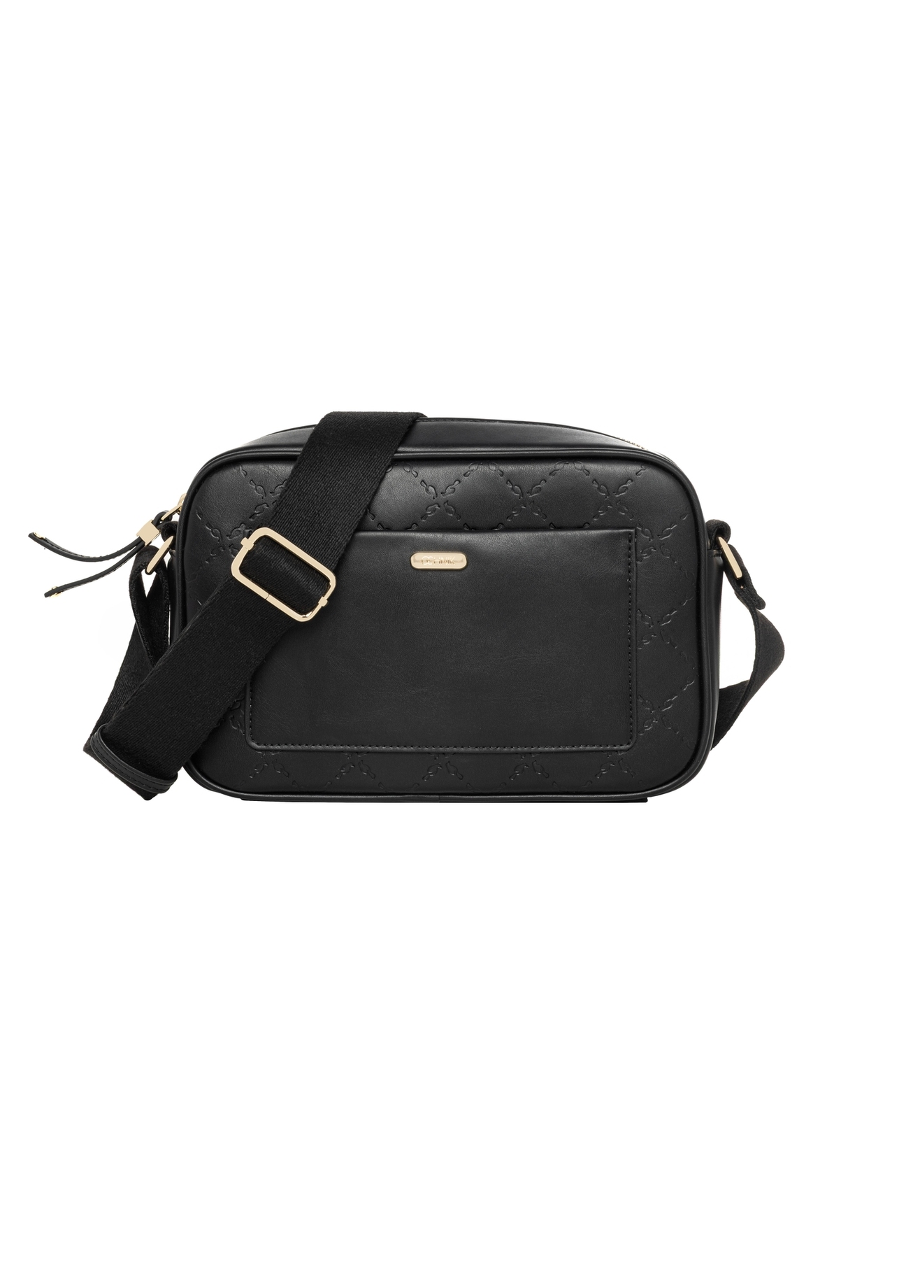 Black women's handbag with monogram TOREC-1290-9P(Z26), product view from the front on a white background.