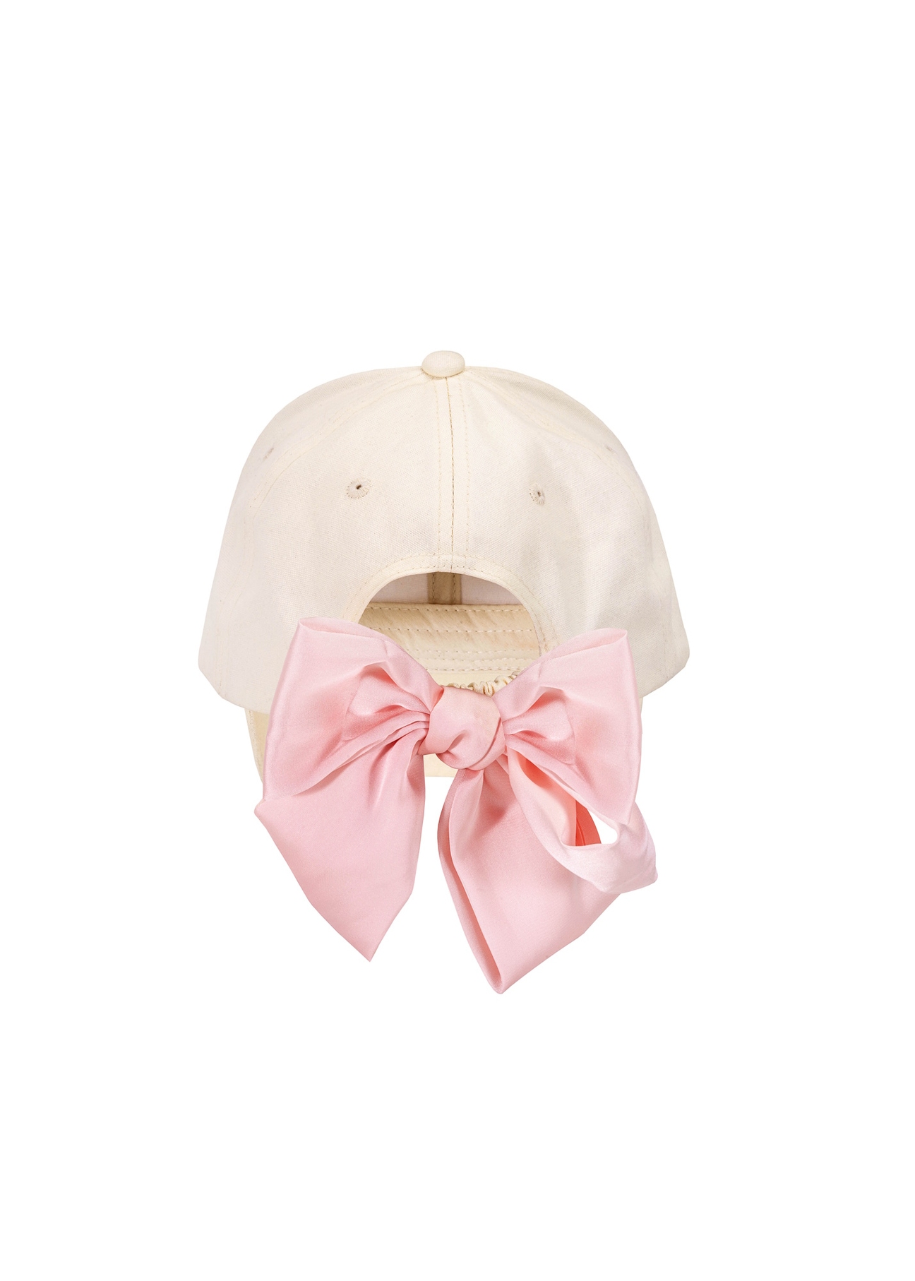 Cream cap with a visor and a bow CZALT-0016-12(W25), back view of the product on a white background.