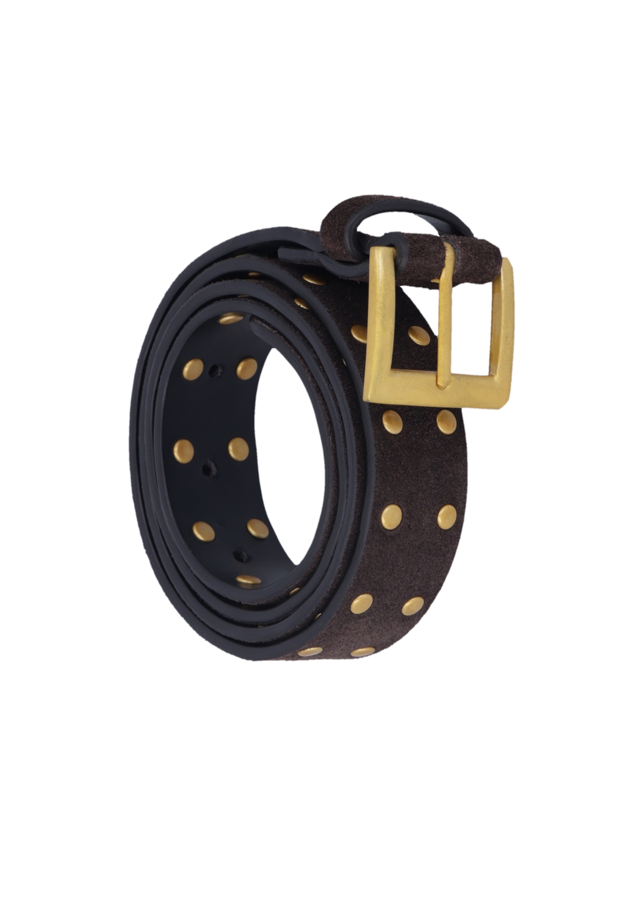 Brown women's belt with studs PASDS-0352-1I(Z26), diagonal product view on white background.