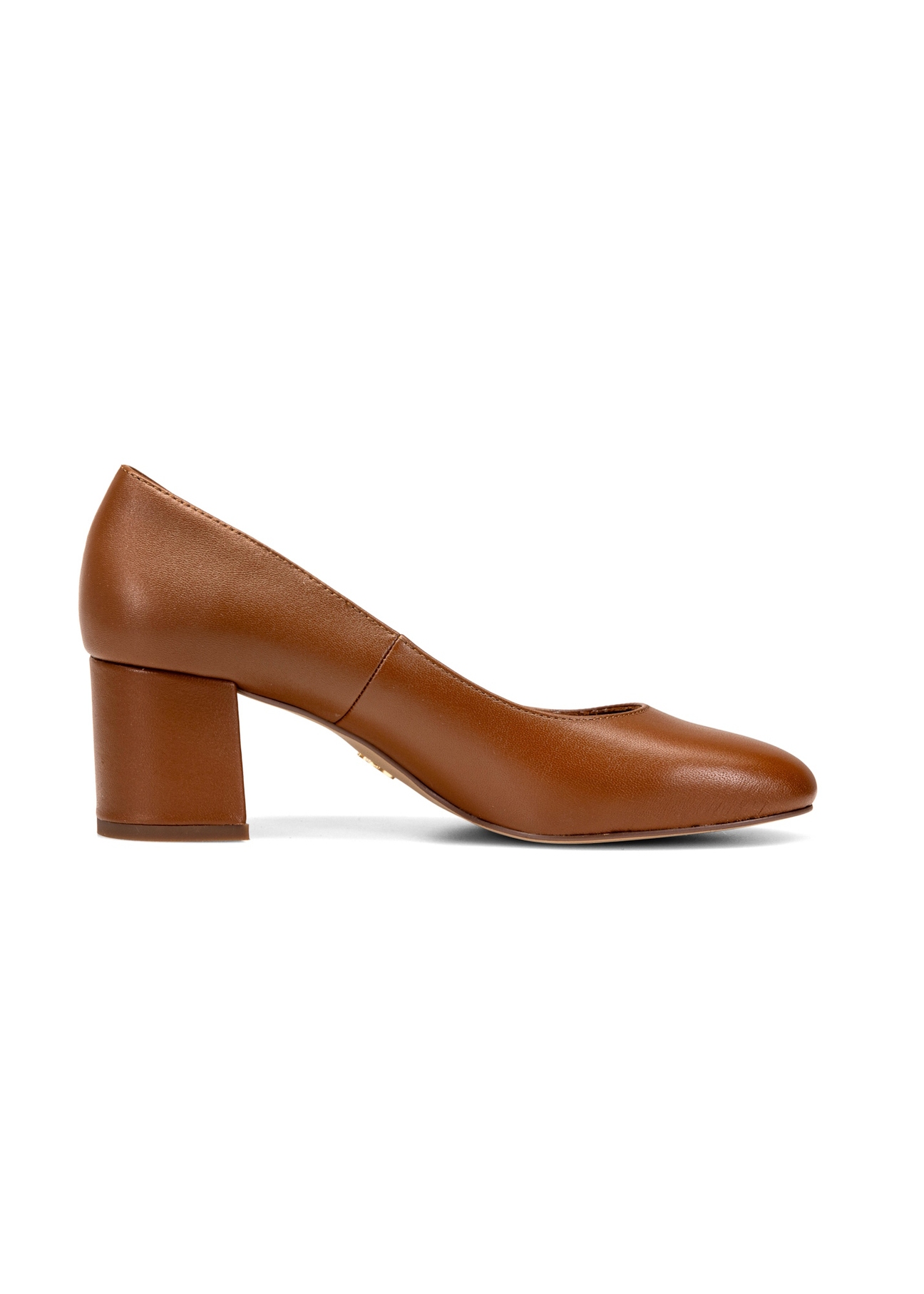Brown leather pumps with a block heel BUTYD-1170-88(W25)-03
