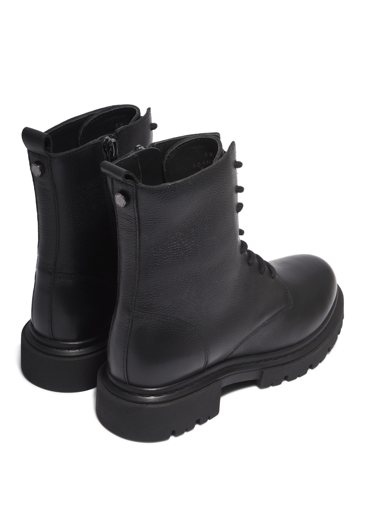 Women's leather ankle boots in black BUTYD-1297-99(Z26), product view from the back on a white background.