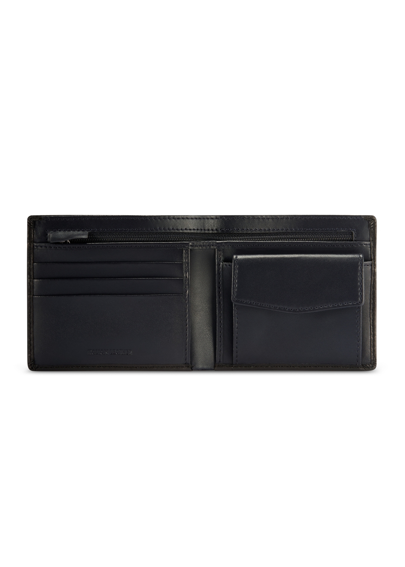 Black men's leather wallet PORMS-0627A-98(Z25), product view from the inside on a white background.