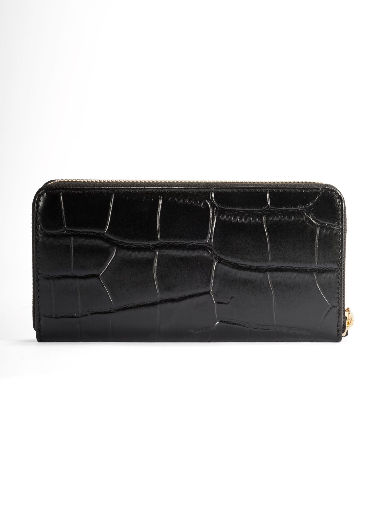 Black large women's croco wallet PORES-0908-9G(Z26) - product view from the back, on a white background.