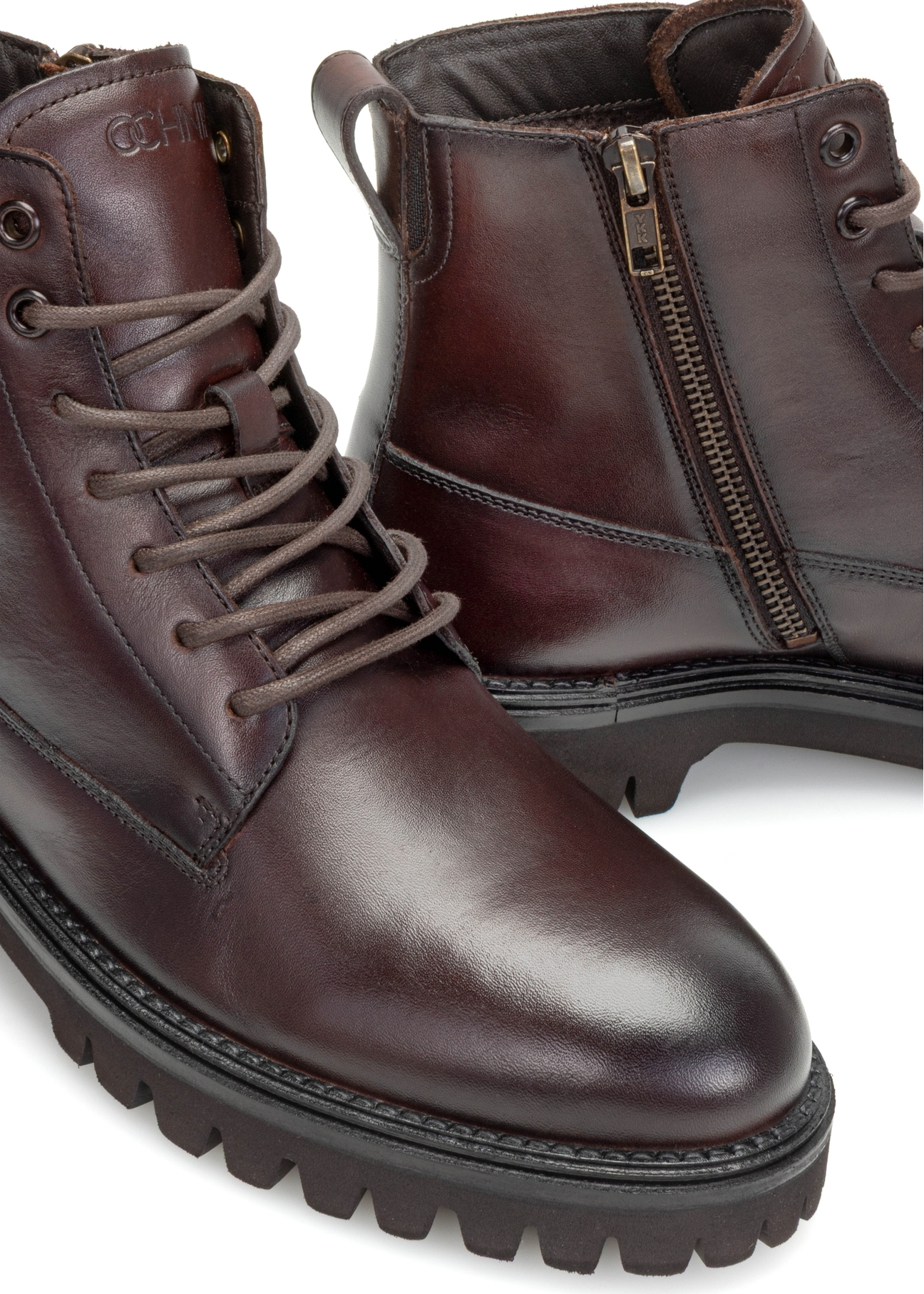 Men's brown leather ankle boots BUTYM-0507-89(Z25)