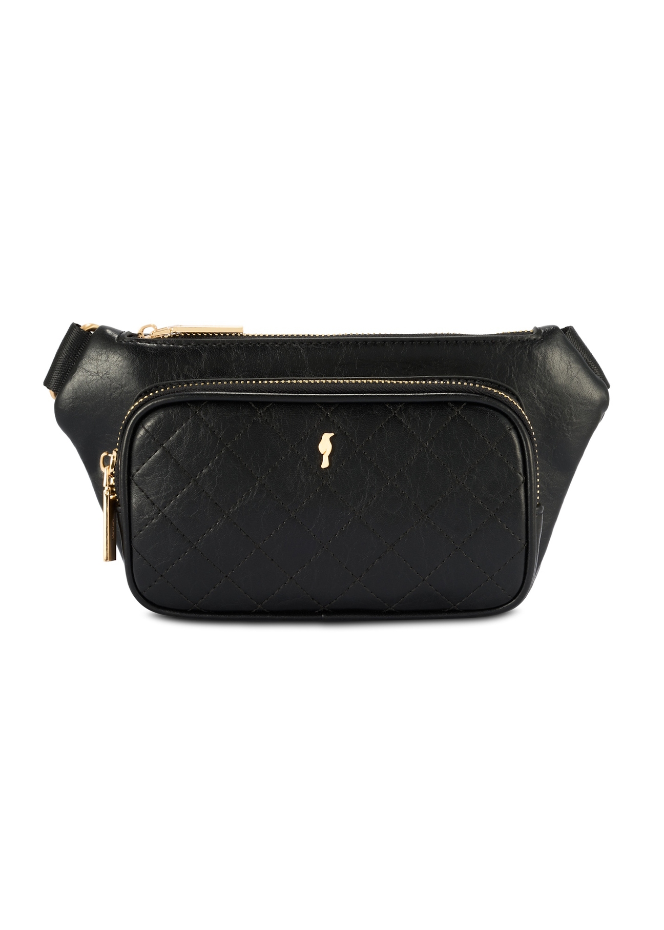 Black women's waist bag with stitching TOREC-1192-99(W26), front product view on a white background.