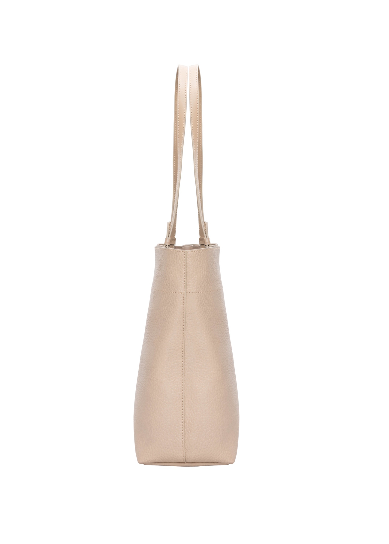 Beige pebbled shopper bag TOREC-1252-1B(Z26), side view of the product on a light background.