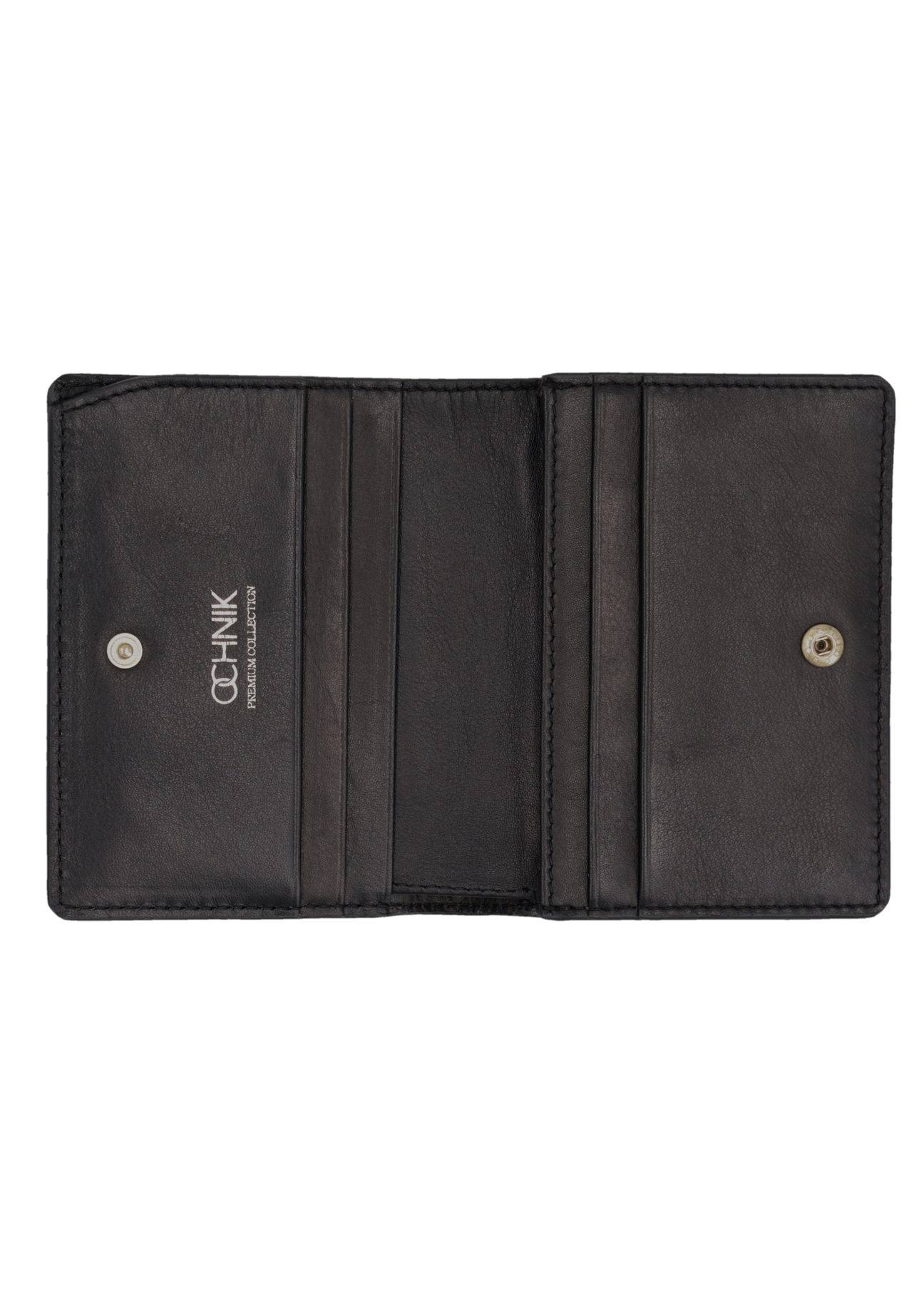 Black leather women's wallet PORES-1010-99(Z26) - product view from above, on a white background.