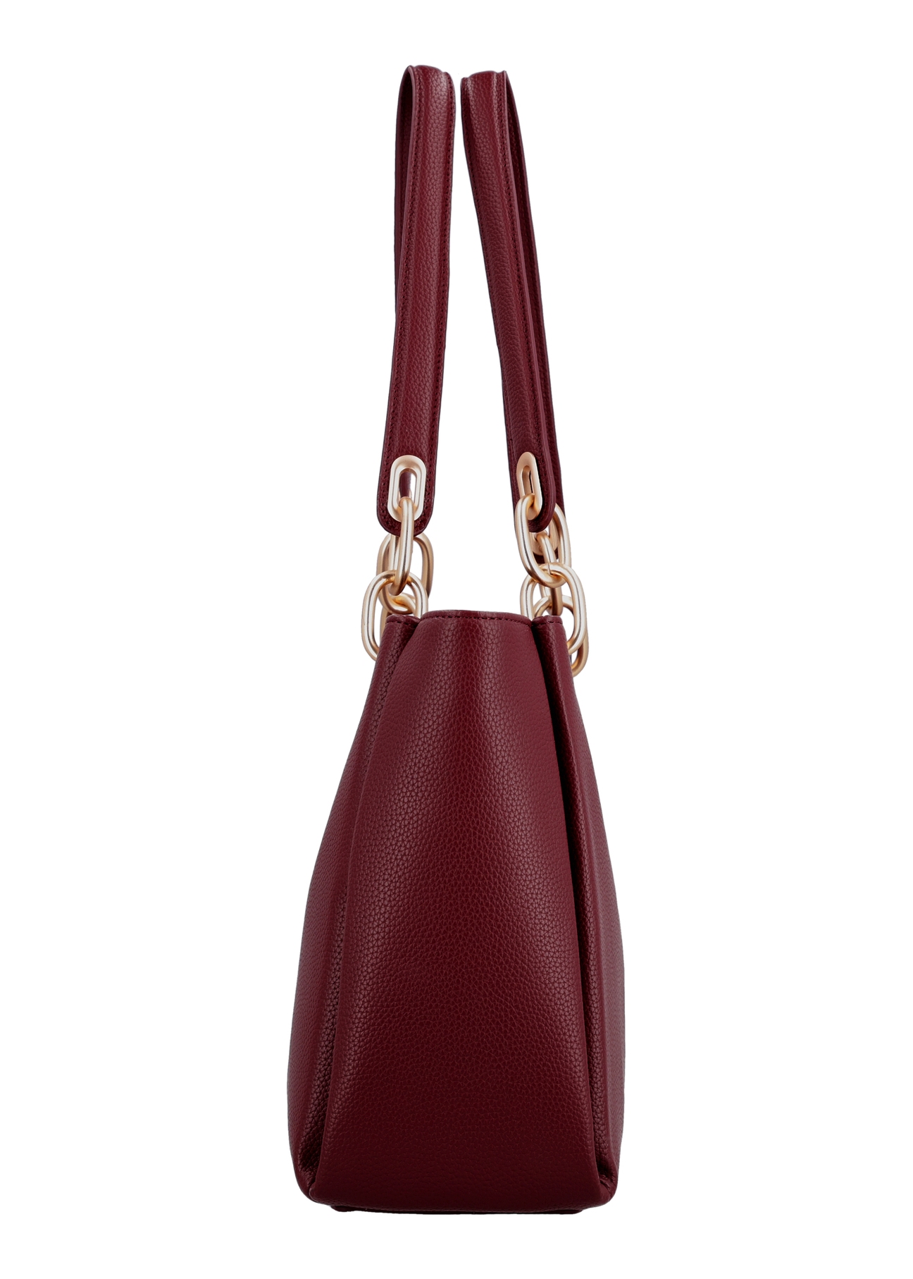 Burgundy women's imitation leather handbag TOREC-0998-4D(W27), side product view on white background.