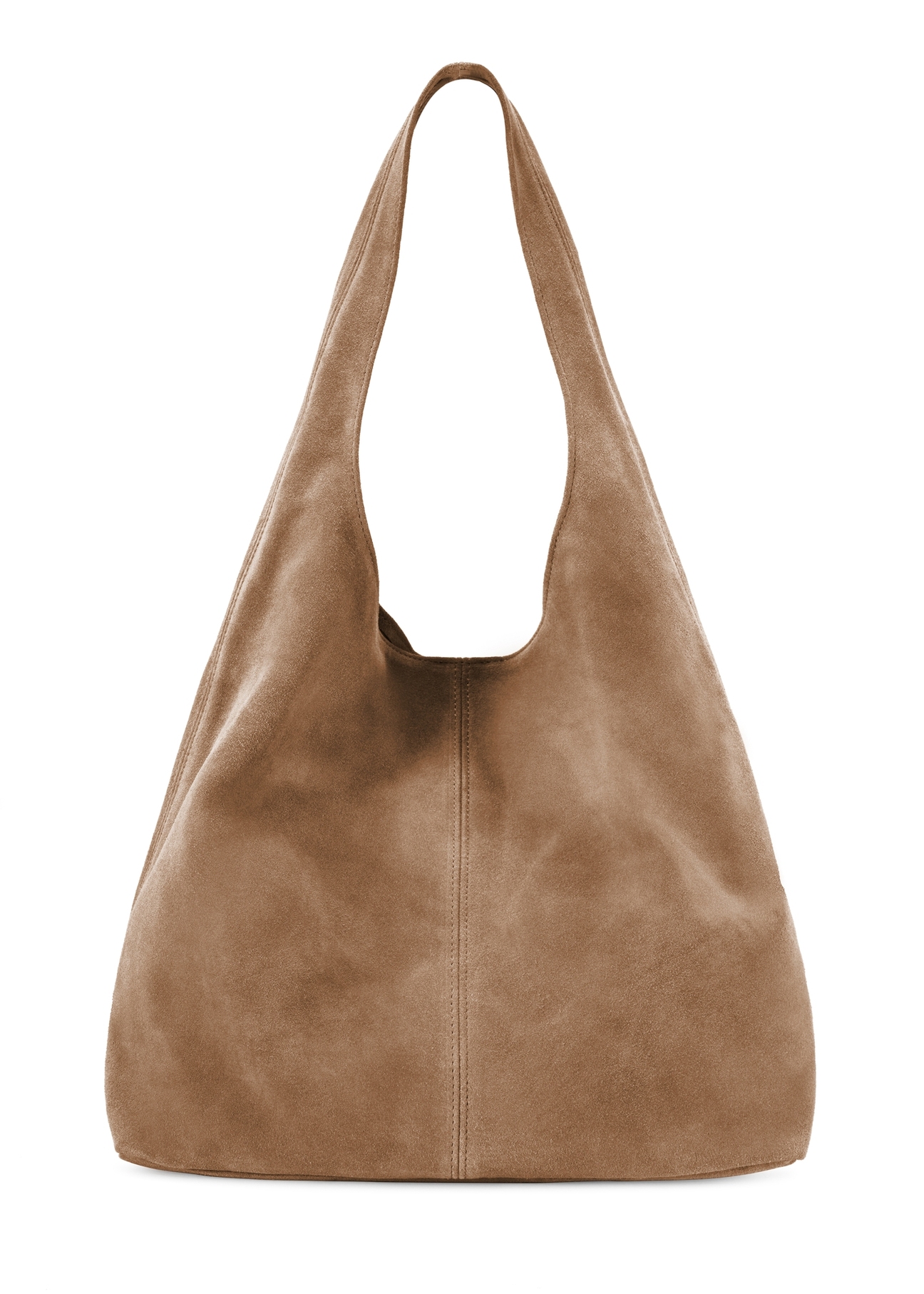 Beige suede women's shopper bag TORES-1177-1B(W26), product view from the back on a white background.