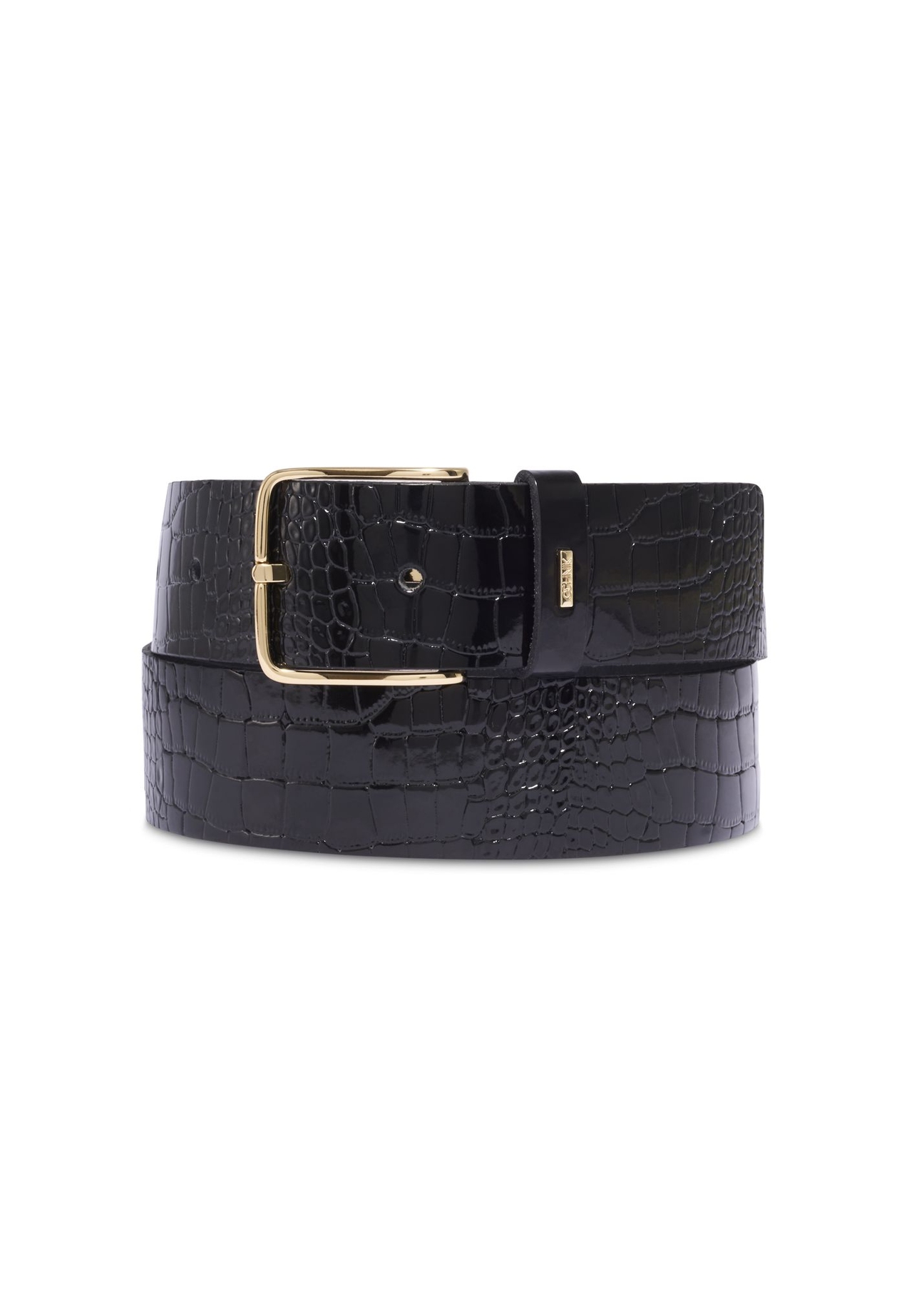 Black croco leather women's belt PASDS-0357-9G(Z26) - front product view, on white background.