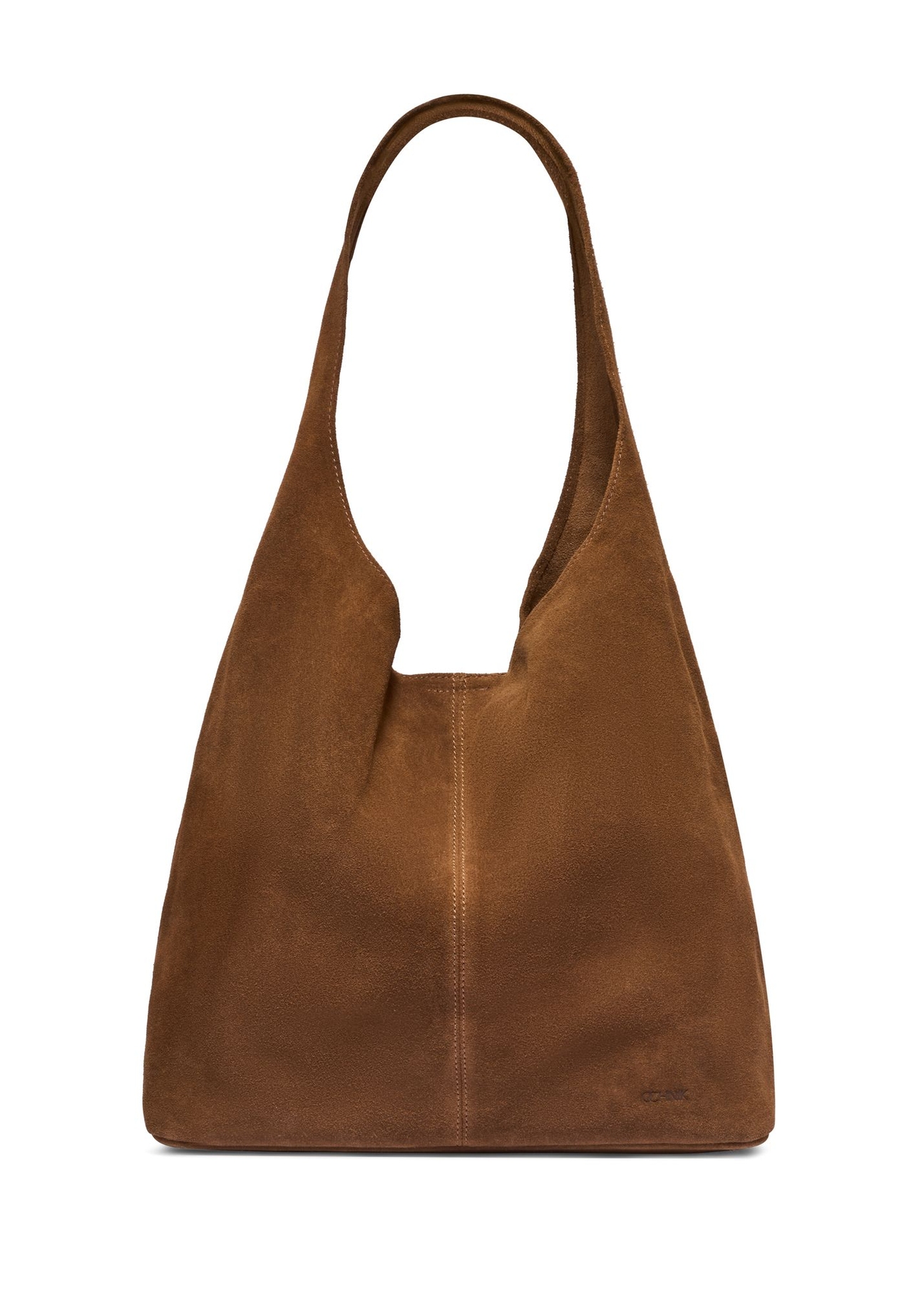 Cognac suede shopper bag TORES-1403-1F(Z26) - front product view, on white background.