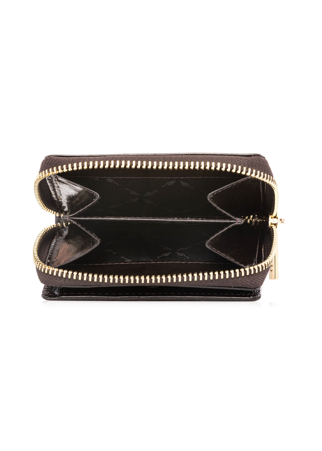 Small brown leather women's wallet PORES-0988-1I(W26), product view inside on white background.