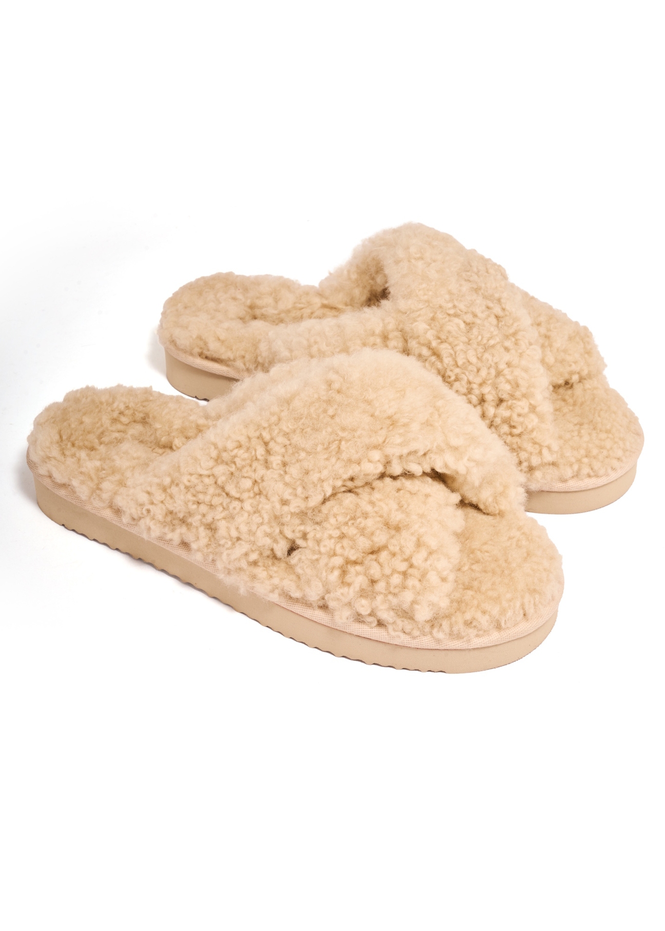 Beige women's wool slippers BUTYD-1321-1B(Z26)