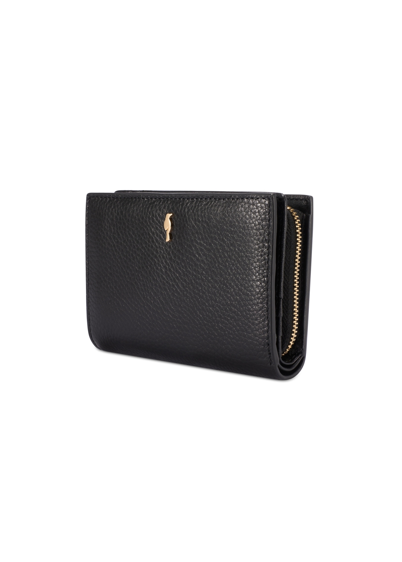 Black leather women's wallet PORES-0980R-9I(W26), diagonal product view on white background.