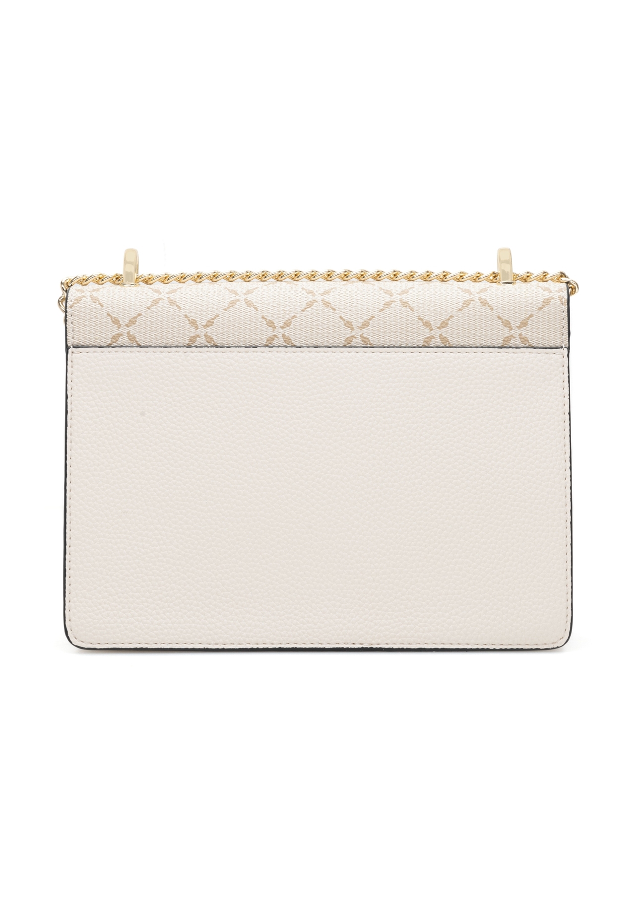 Cream women's messenger bag with monogram TOREC-1156-0P(W26), back view of the product on a white background.