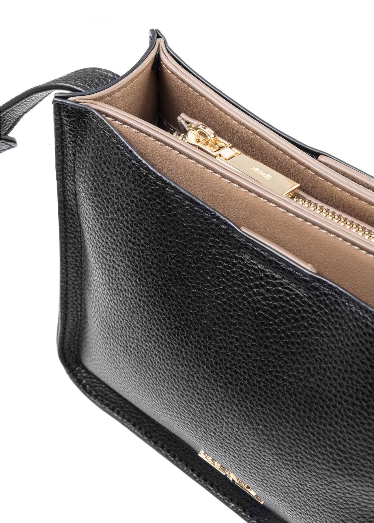 Black small shoulder bag TOREC-1055-99(Z25), close-up of detail on white background.