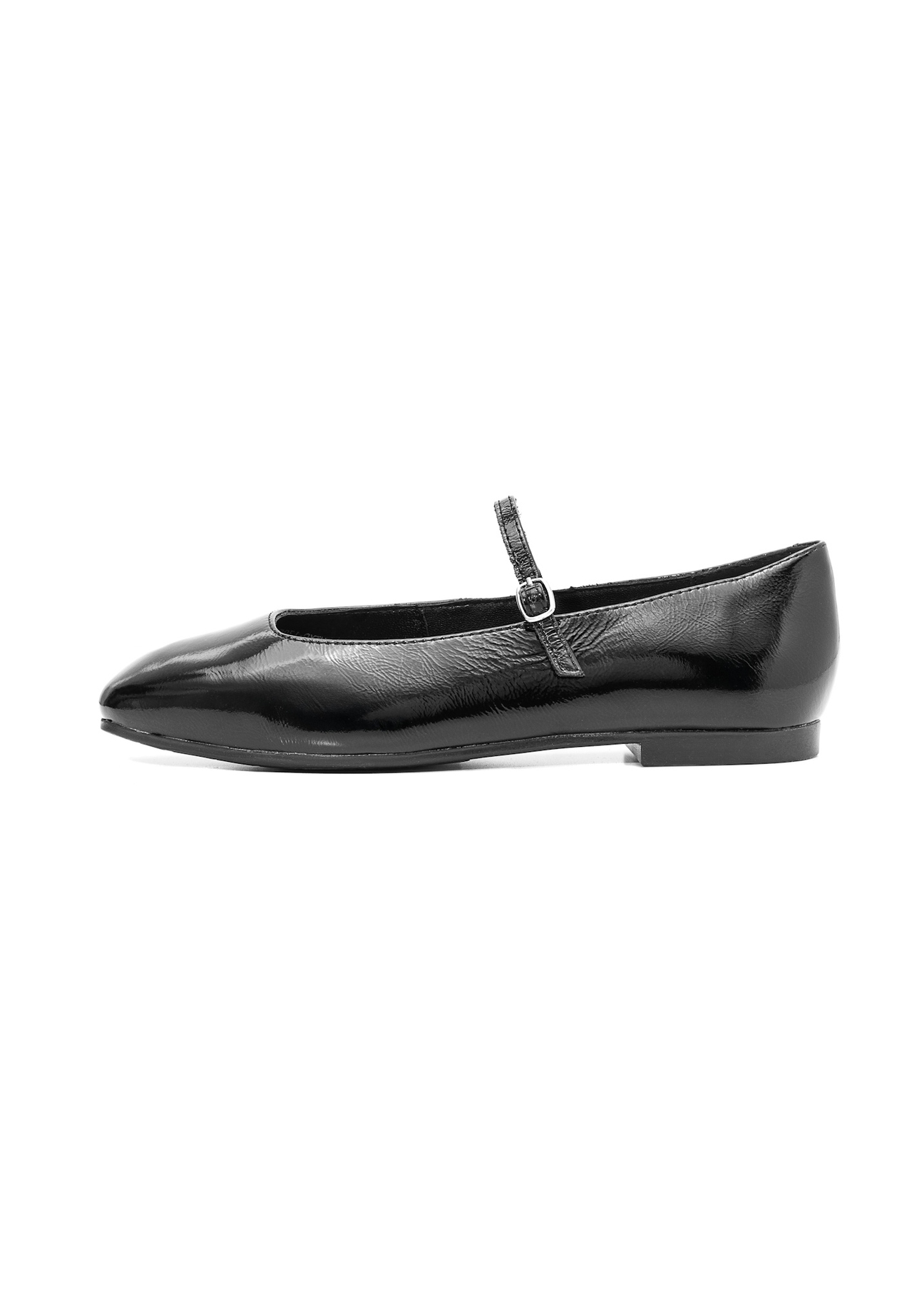 Women's black leather croco ballet flats BUTYD-1205-97(Z25), product view from the side on a white background.