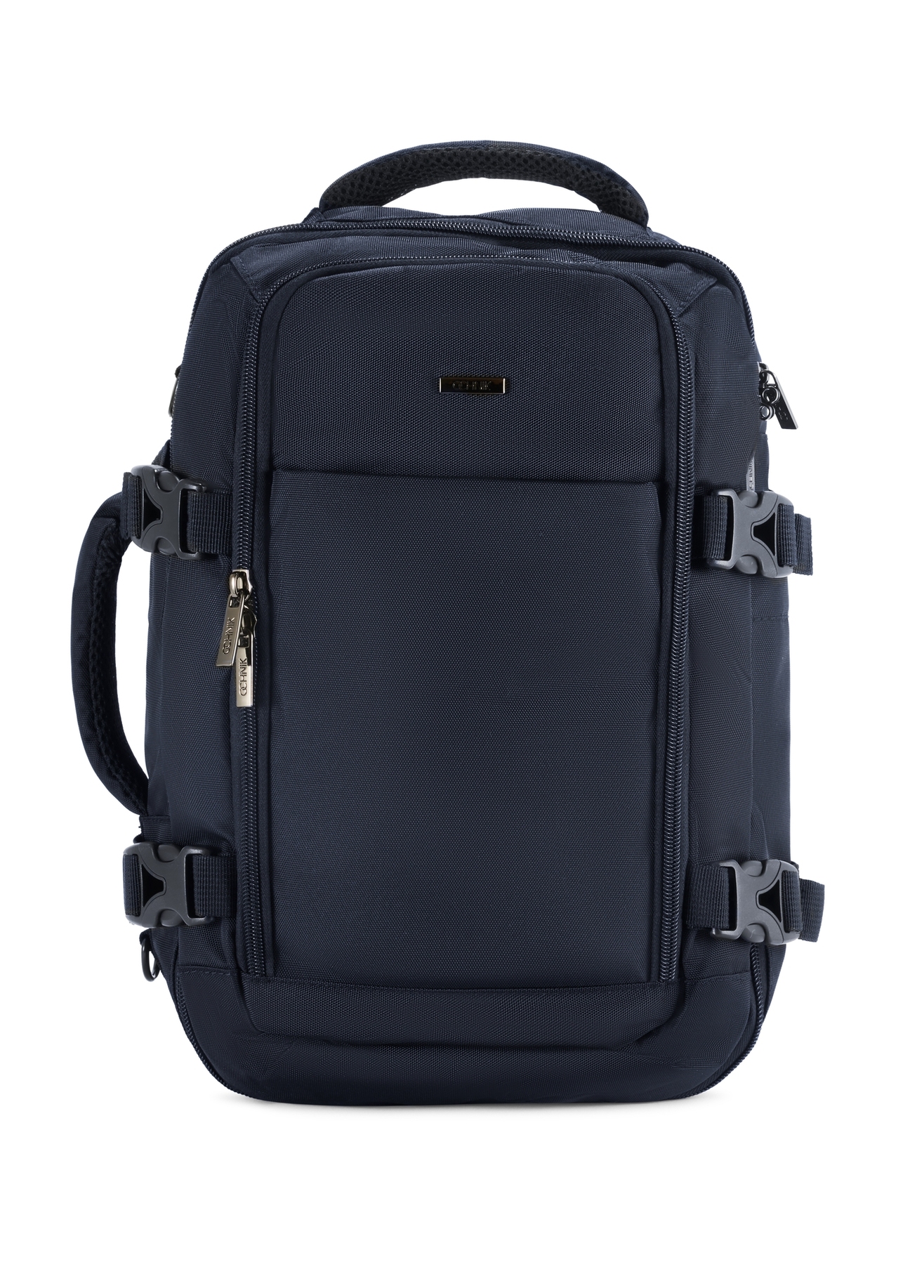 Navy blue airplane backpack PLCMN-0017-69(Z25), product view from the front on a white background.