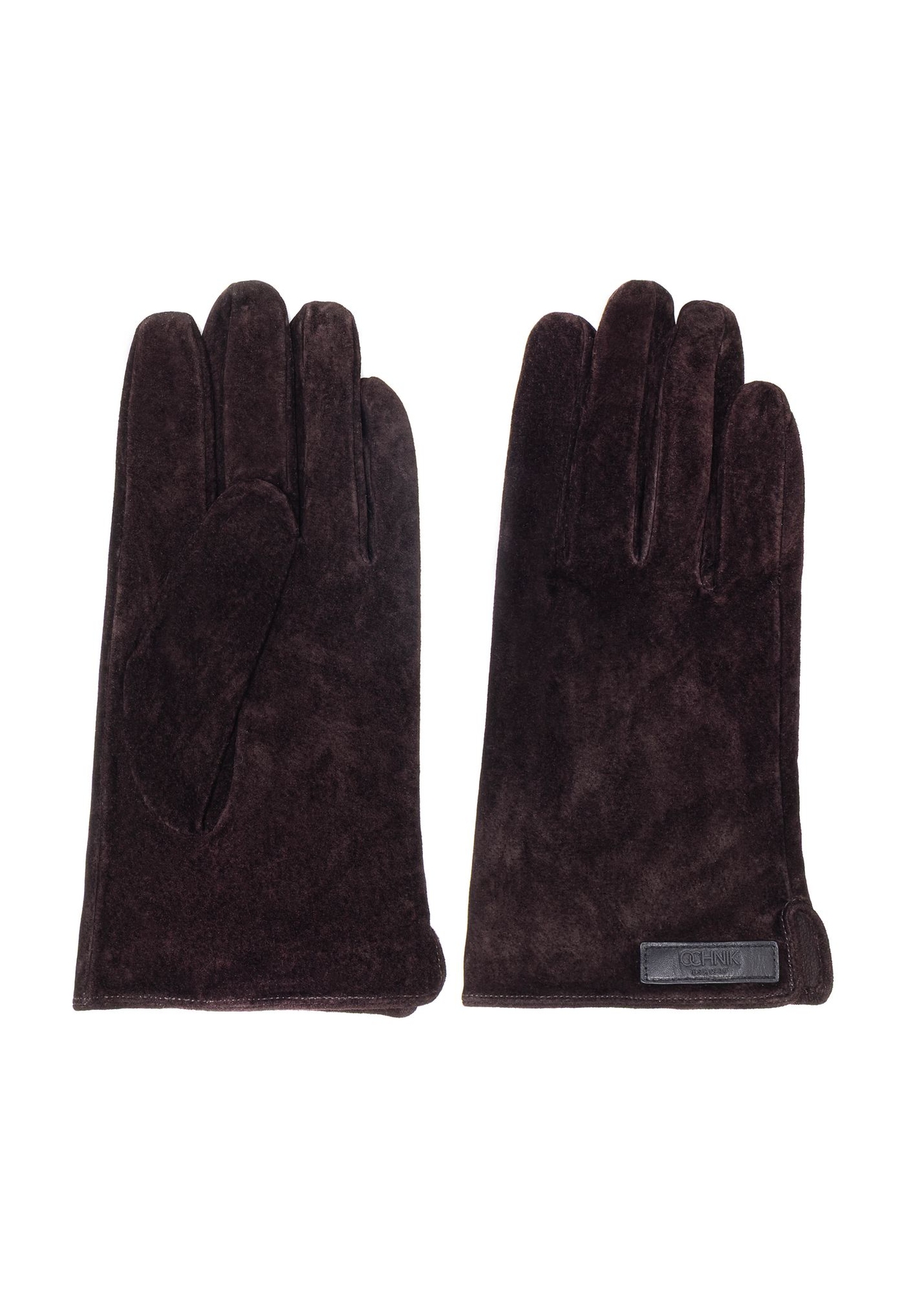 Dark brown men's suede gloves REKMS-0083-90(Z25) - front product view on white background.