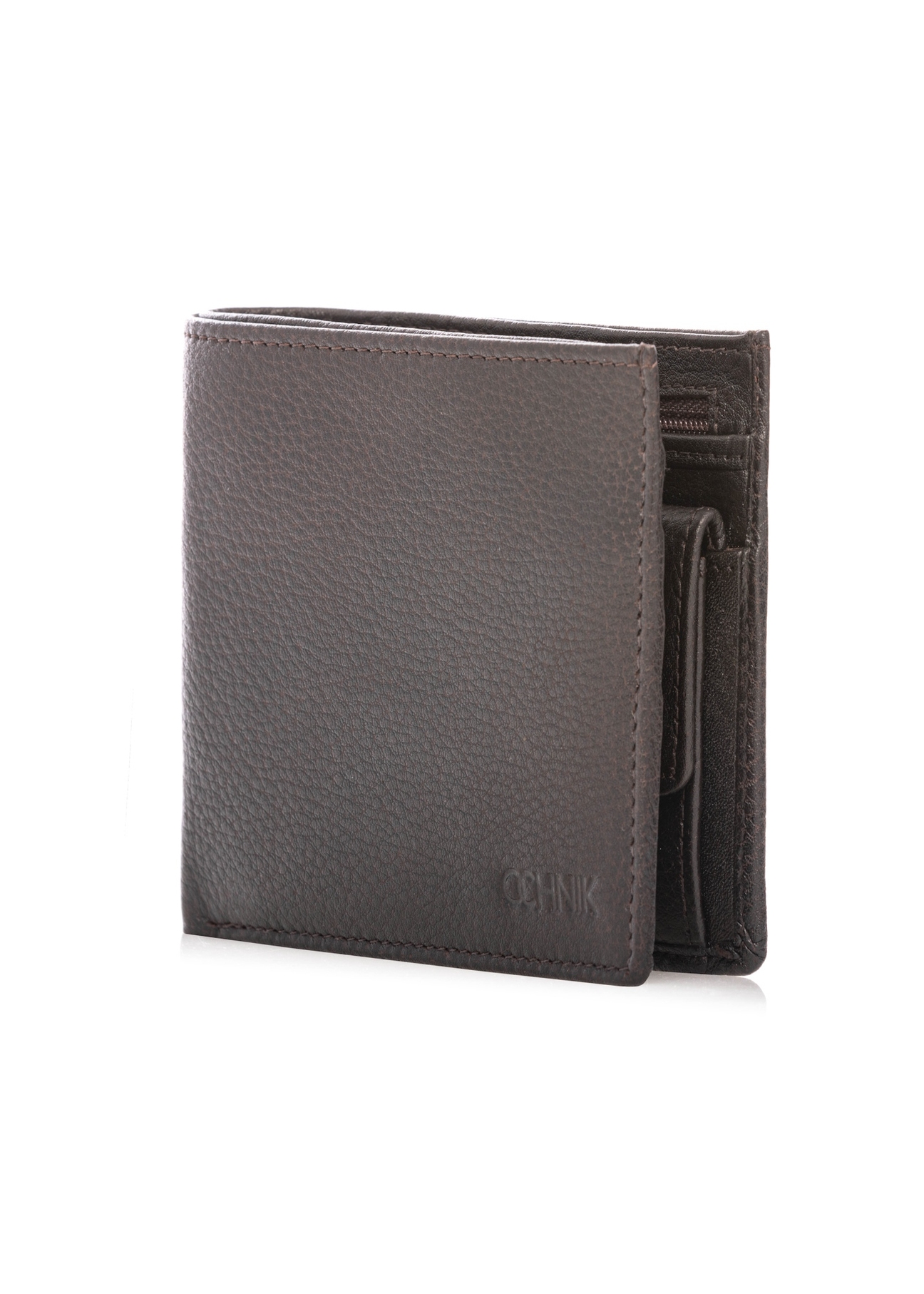 Dark brown men's leather wallet PORMS-0685-1I(W26), diagonal product view on white background.