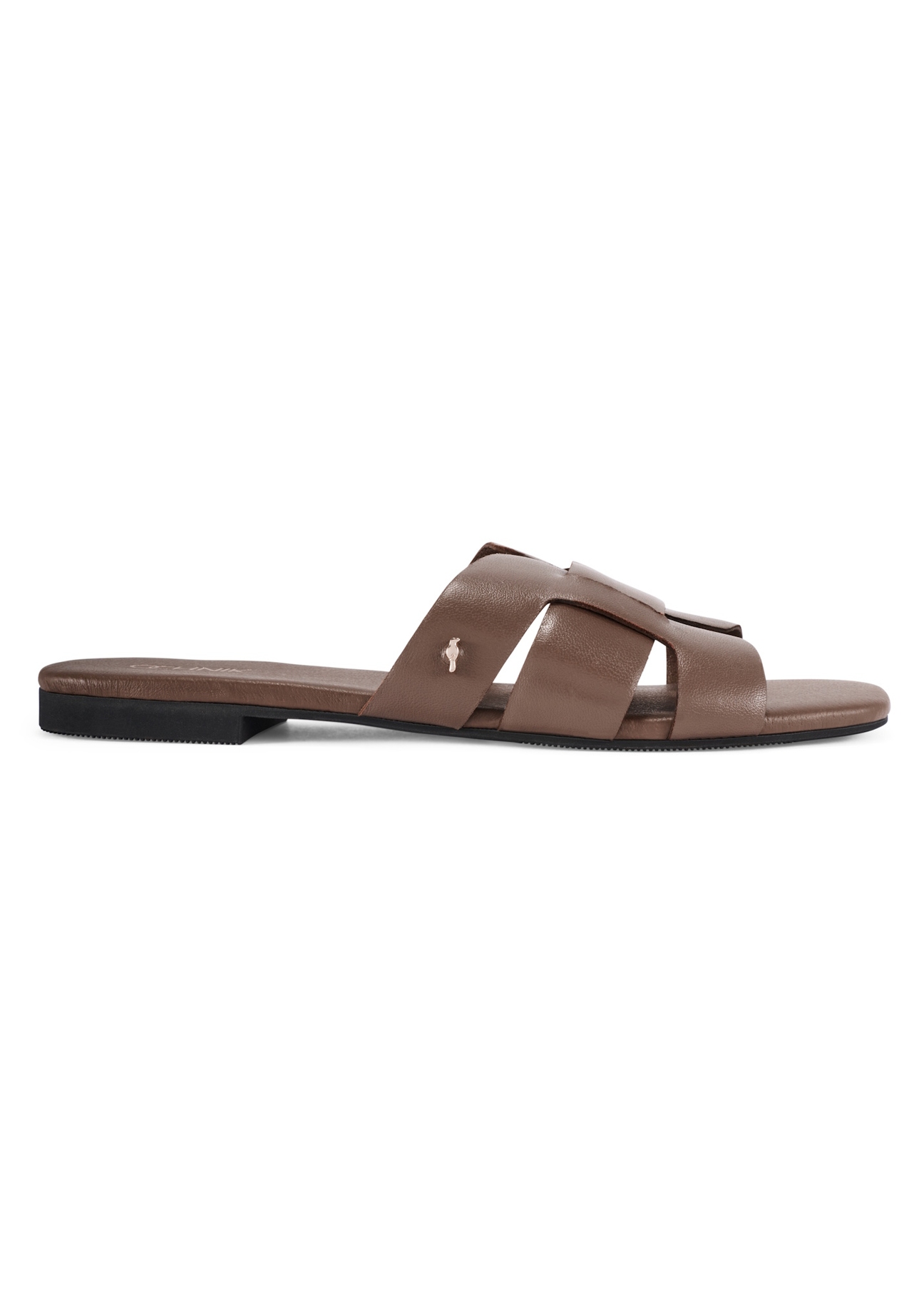 Women's flip-flops with braid in cool brown color BUTYD-0904D-1K(W26), side view of the product on a white background.