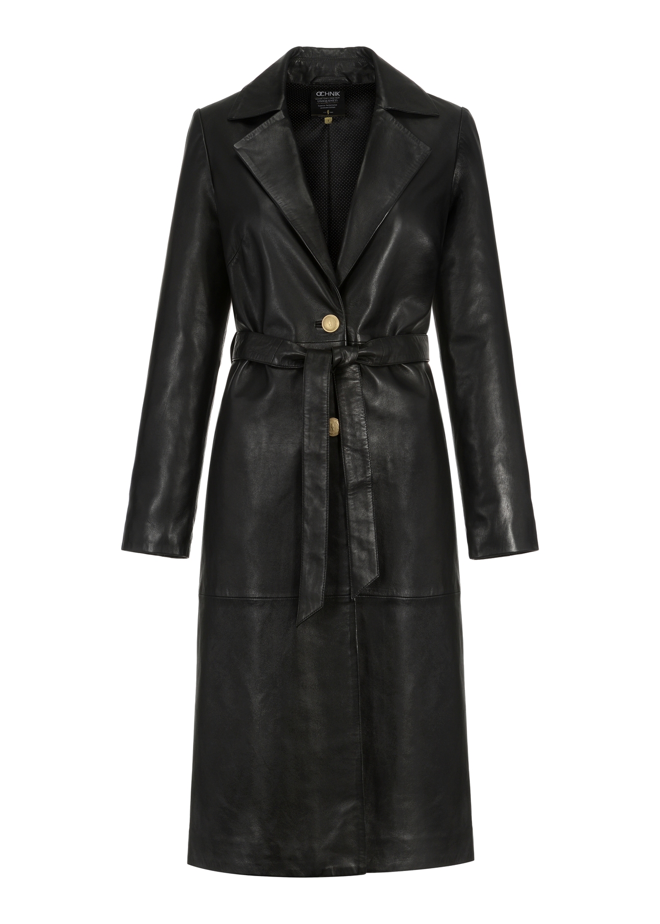 Women's leather coat with belt KURDS-0401-1273(W24)-05